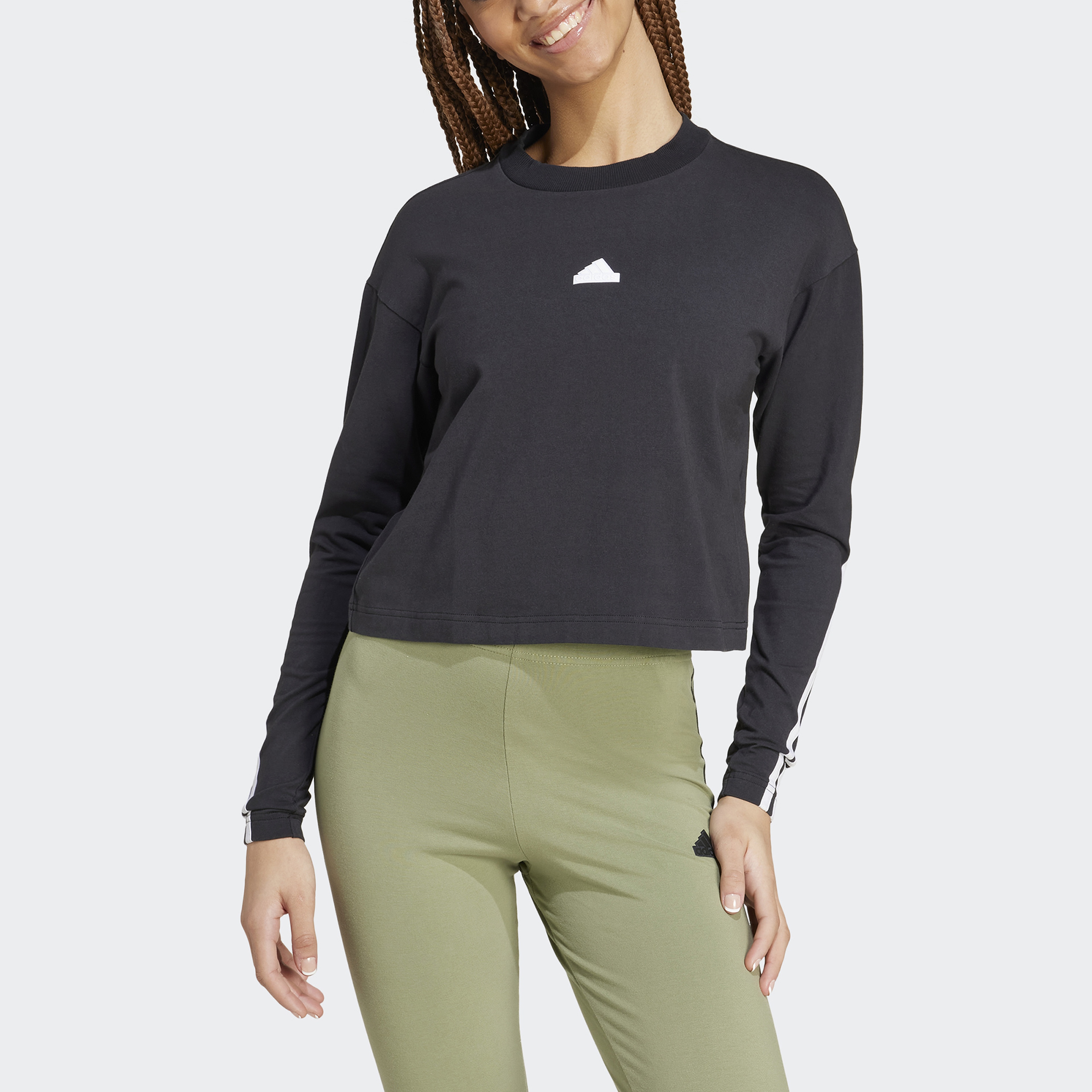 adidas Future Icons 3 Stripes Long Sleeve Kadın Siyah Günlük T-Shirt