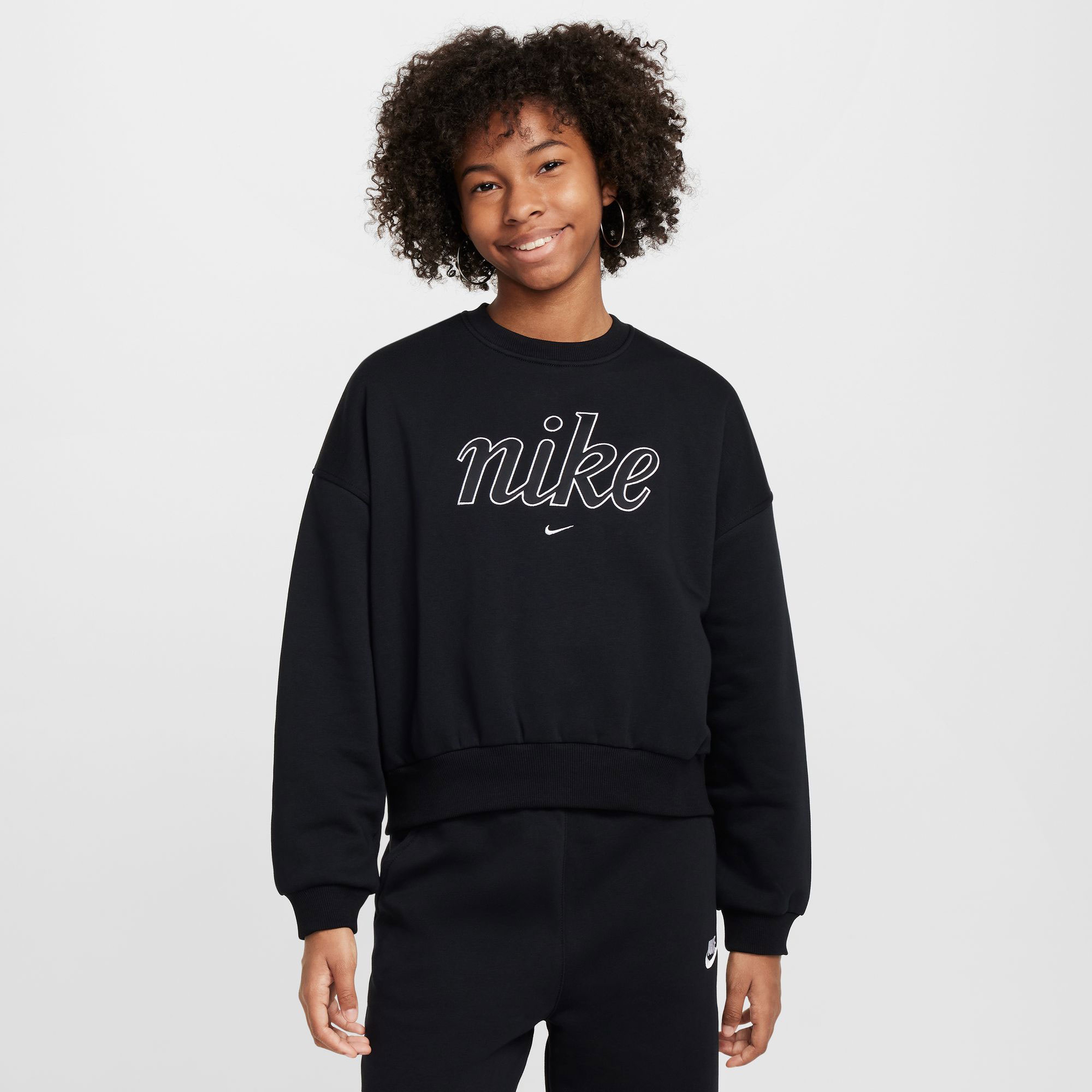 Nike Sportswear Fleece Boxy Çocuk Siyah Günlk Sweatshirt