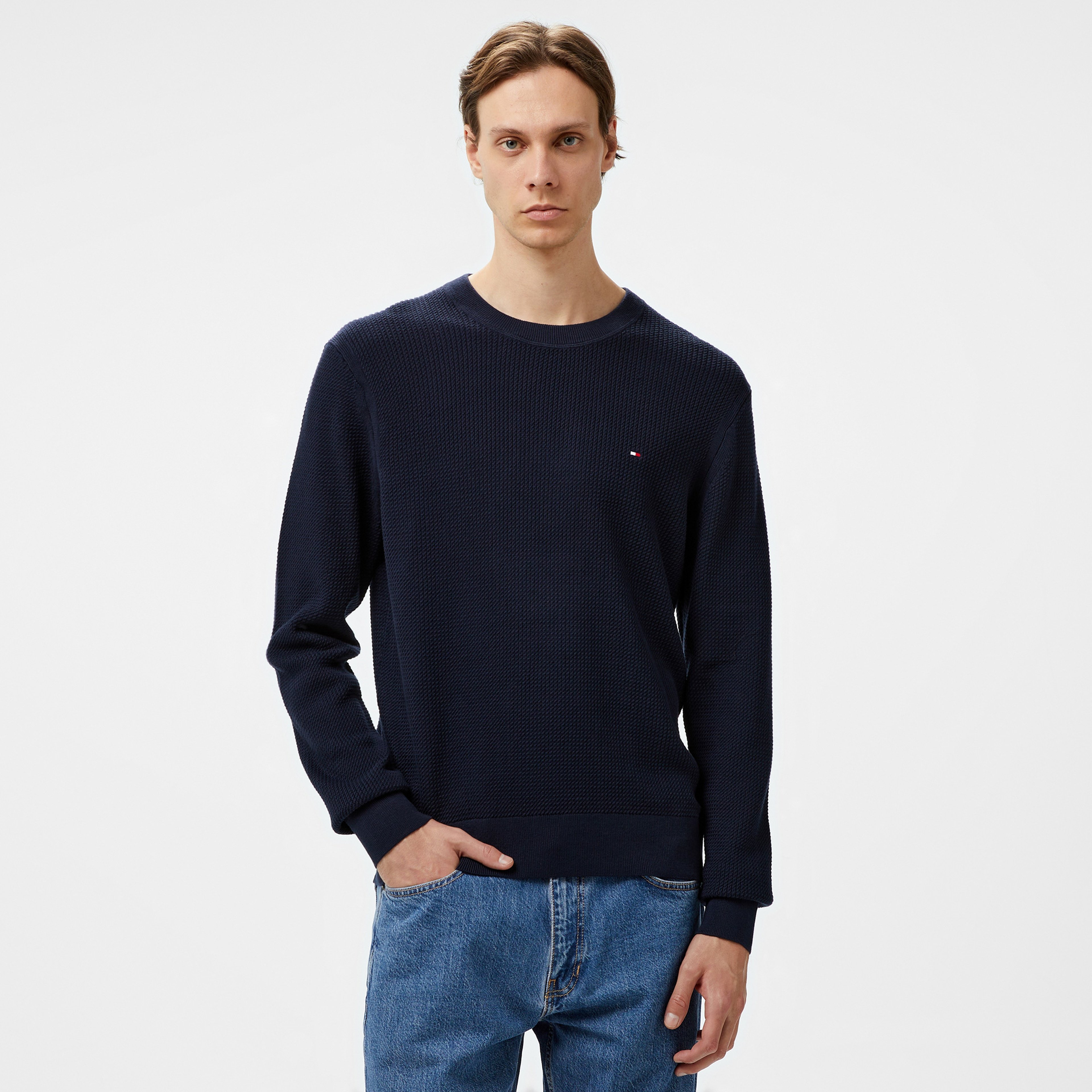 Tommy Hilfiger Structure Crew Nk Erkek Mavi Kazak