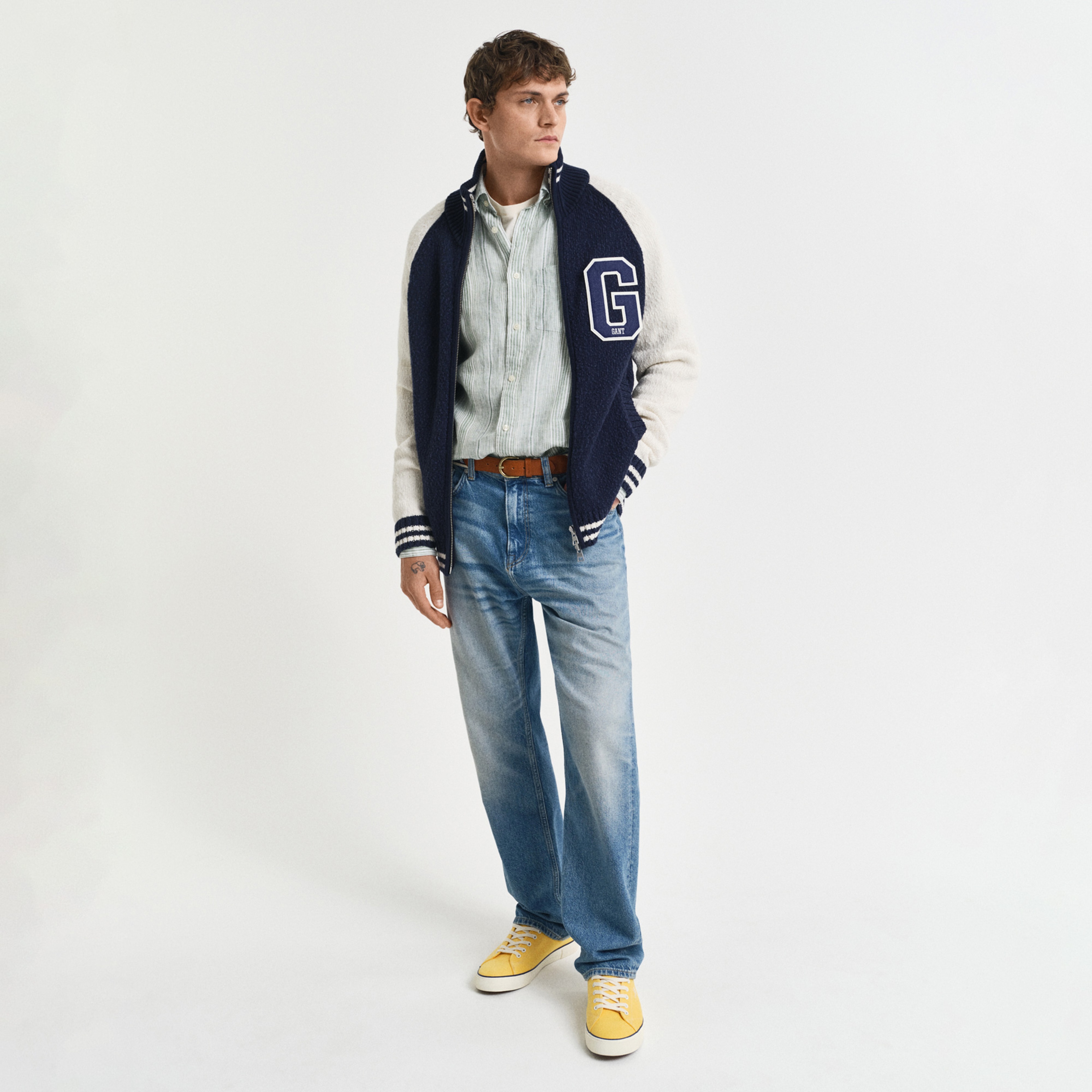 GANT Erkek Yeşil Regular Fit Düğmeli Yaka Çizgili Gömlek