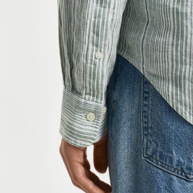 GANT Erkek Yeşil Regular Fit Düğmeli Yaka Çizgili Gömlek
