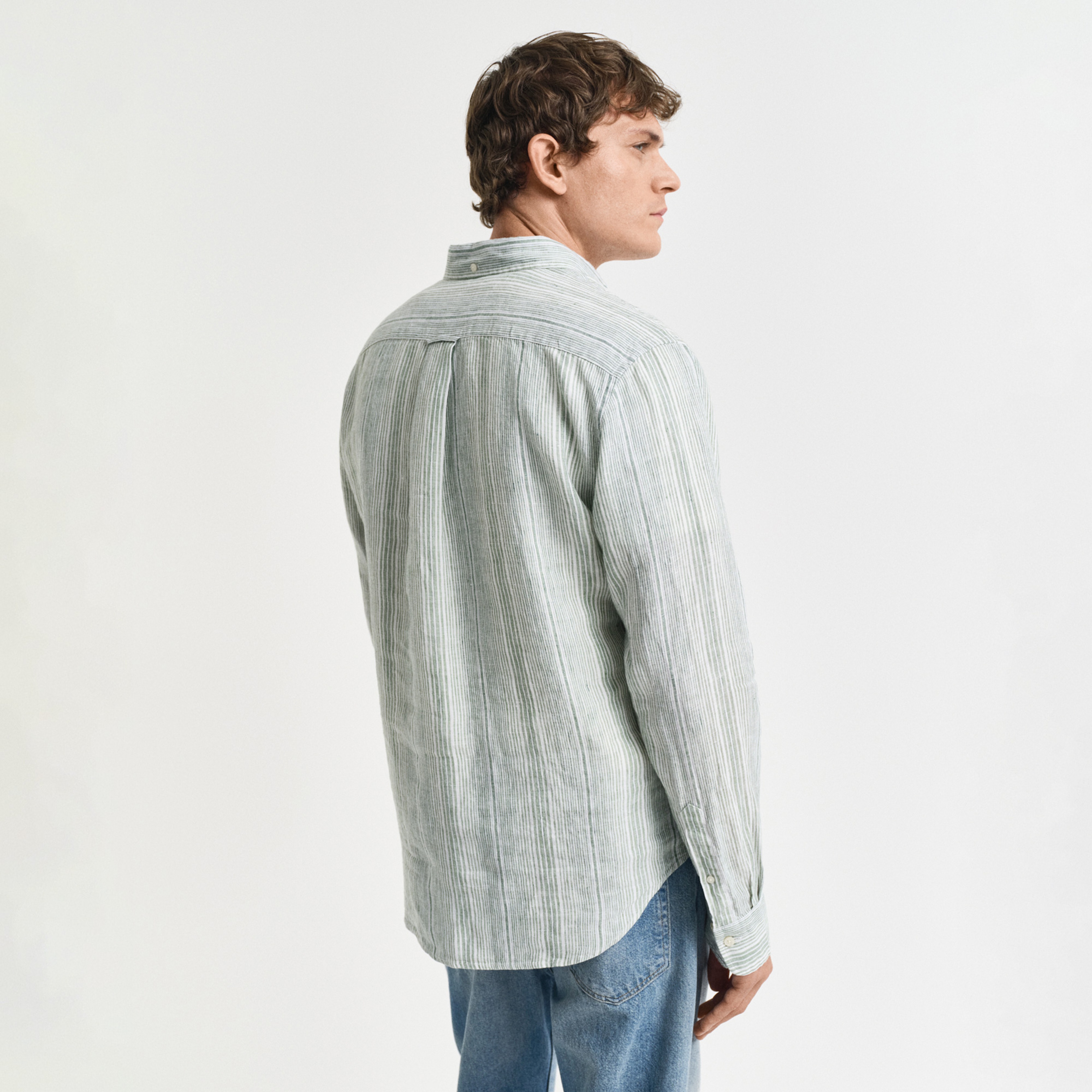 GANT Erkek Yeşil Regular Fit Düğmeli Yaka Çizgili Gömlek