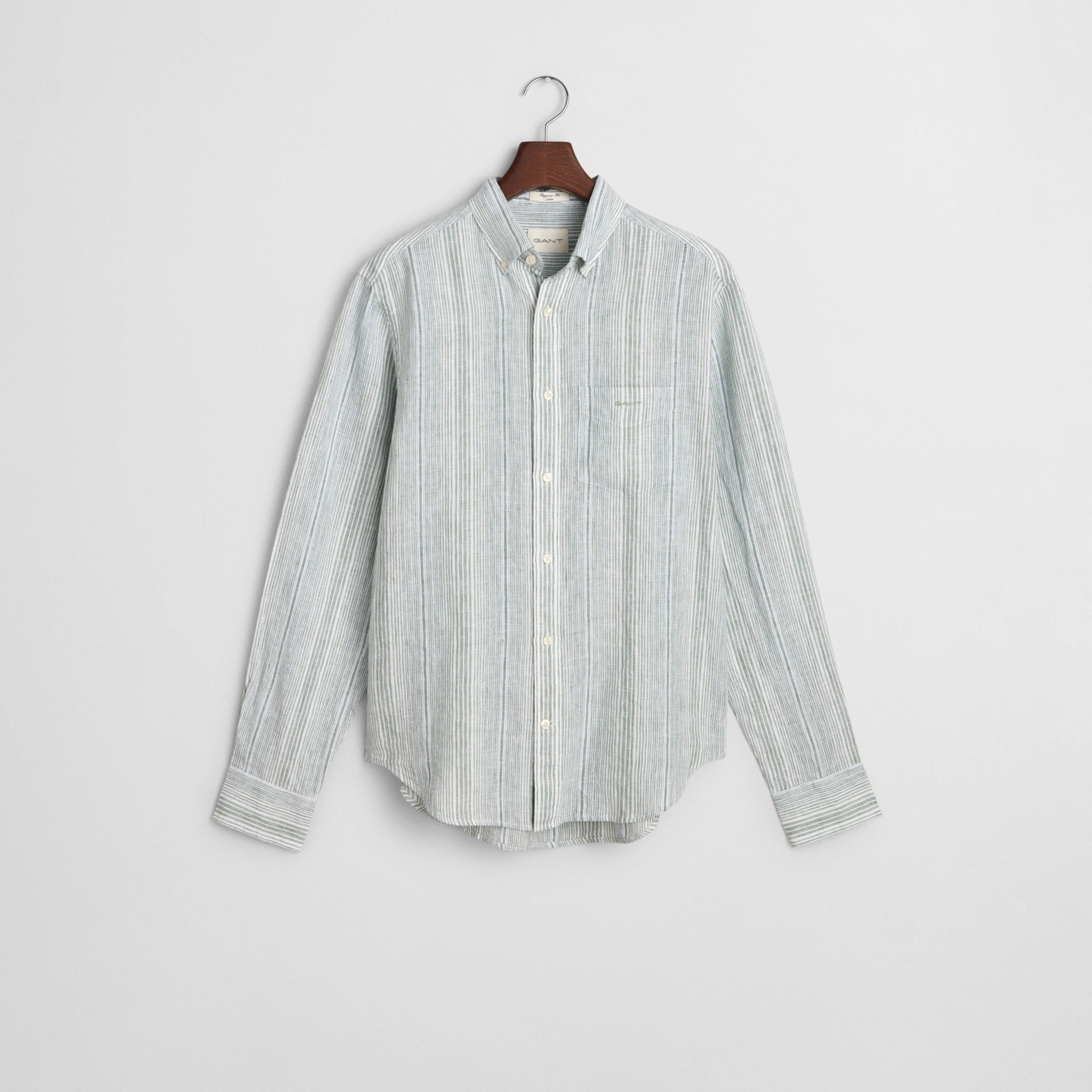 GANT Erkek Yeşil Regular Fit Düğmeli Yaka Çizgili Gömlek