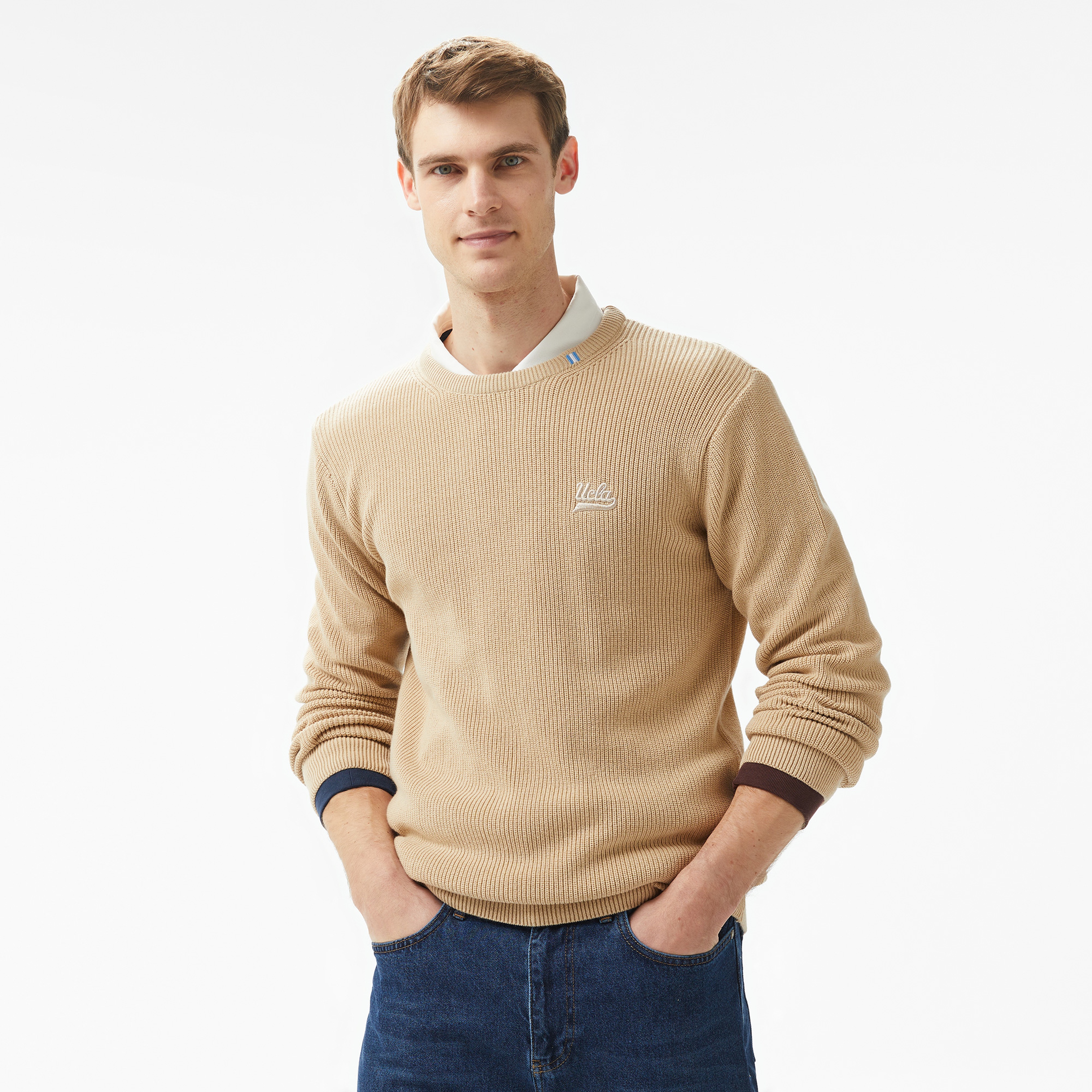 Ucla Emory Nakışlı Erkek Gri Bisiklet Yaka Triko