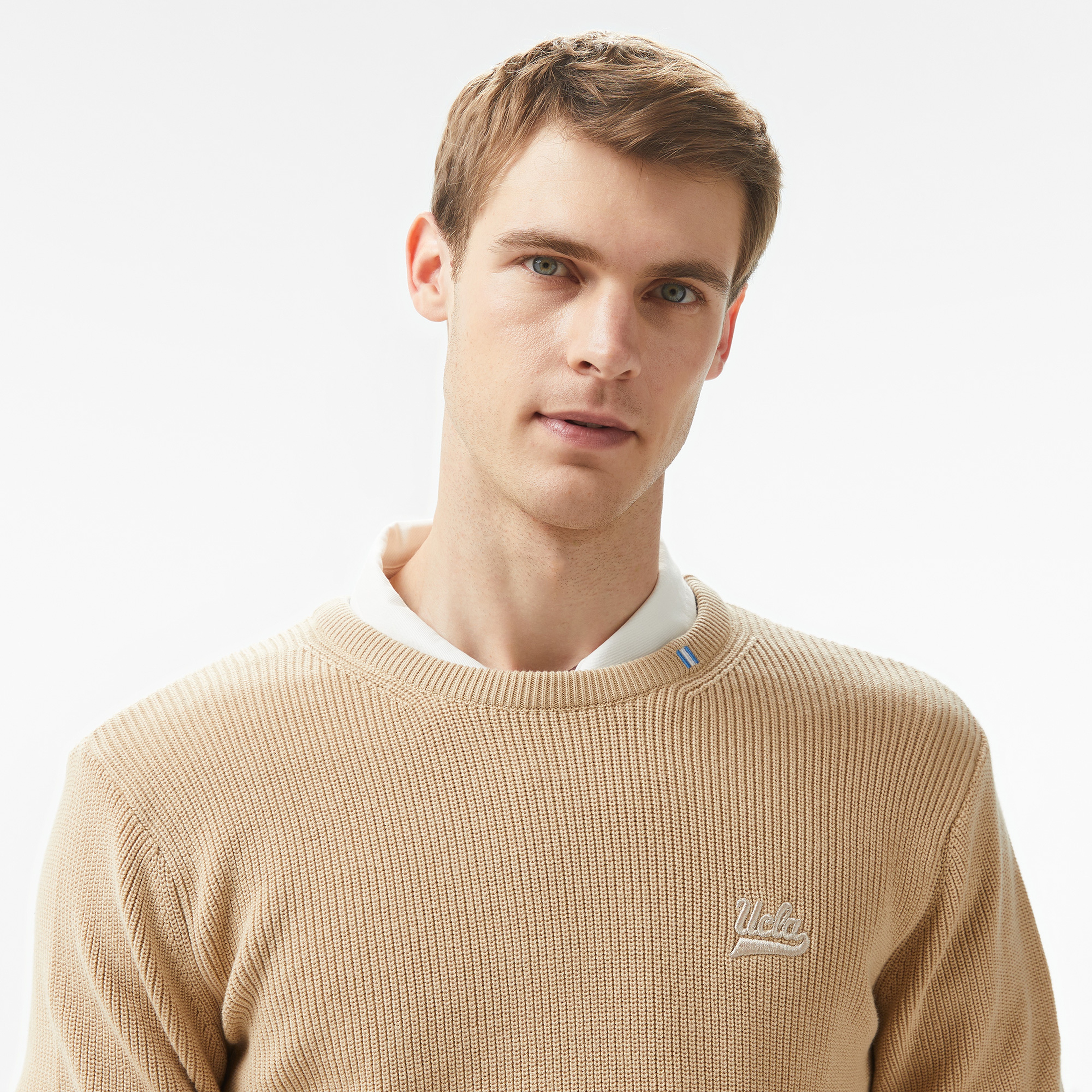 Ucla Emory Nakışlı Erkek Gri Bisiklet Yaka Triko