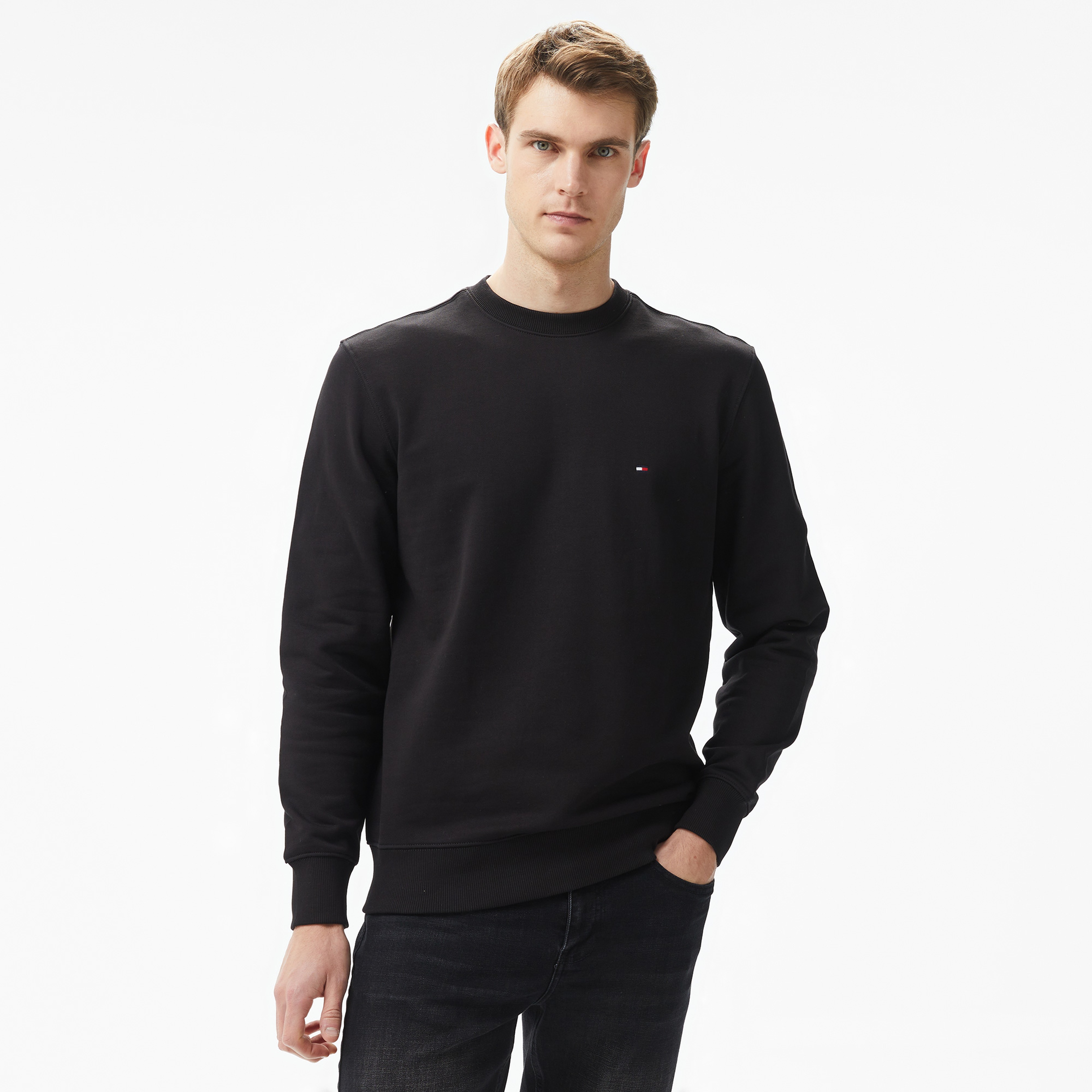Tommy Hilfiger Essential Terry Crewneck Erkek Siyah Sweatshirt