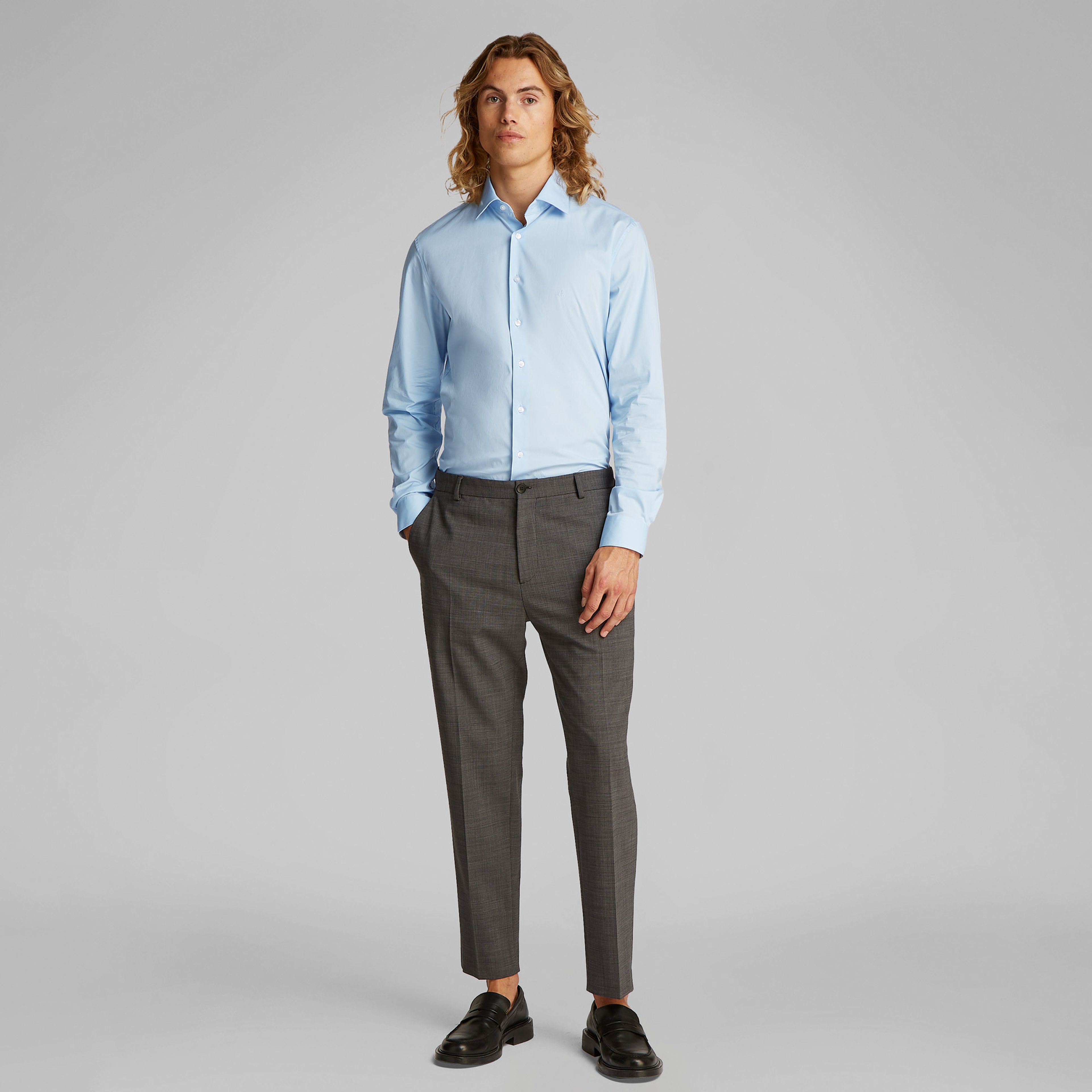 Calvin Klein Poplin Stretch Regular Erkek Mavi Gömlek