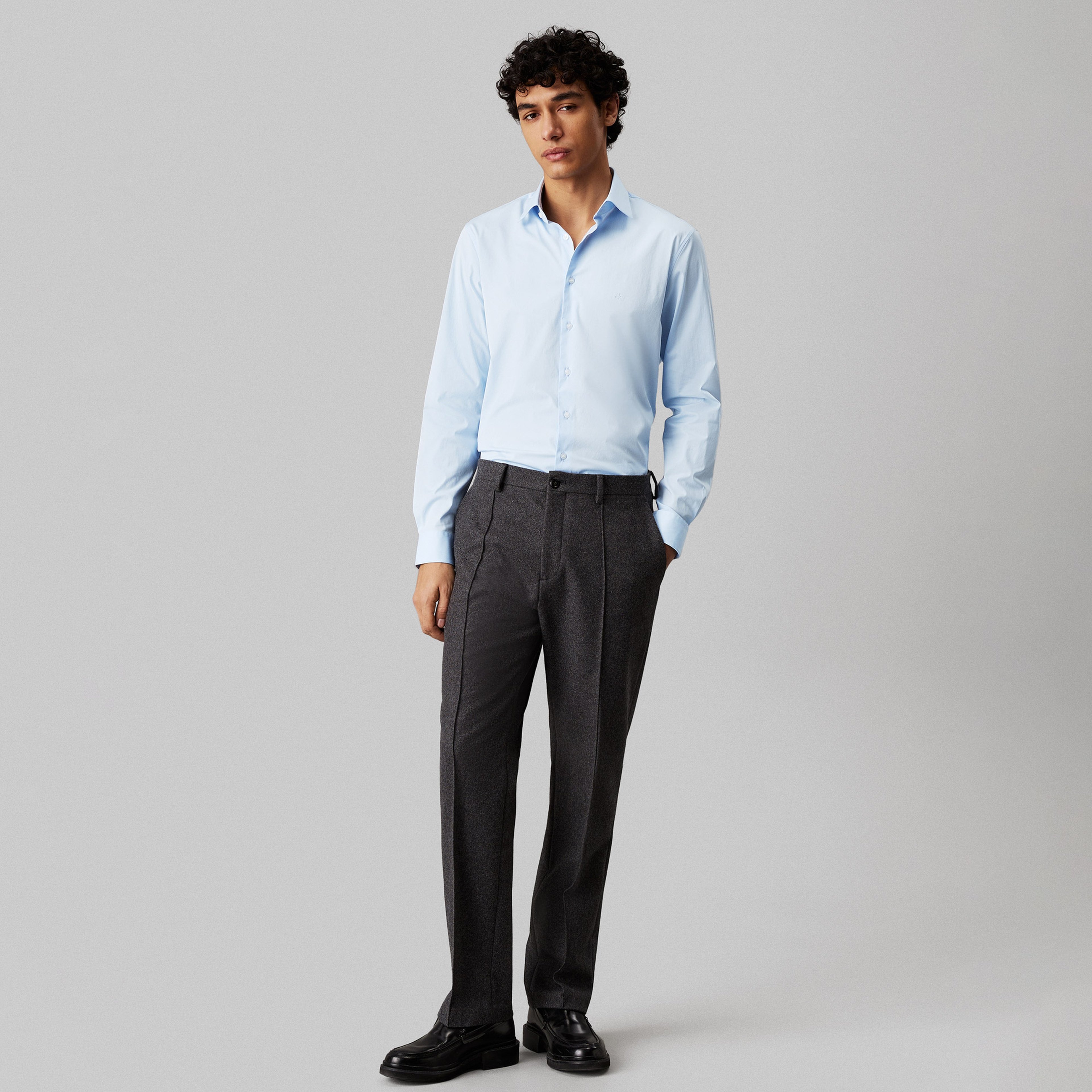 Calvin Klein Poplin Stretch Regular Erkek Mavi Gömlek