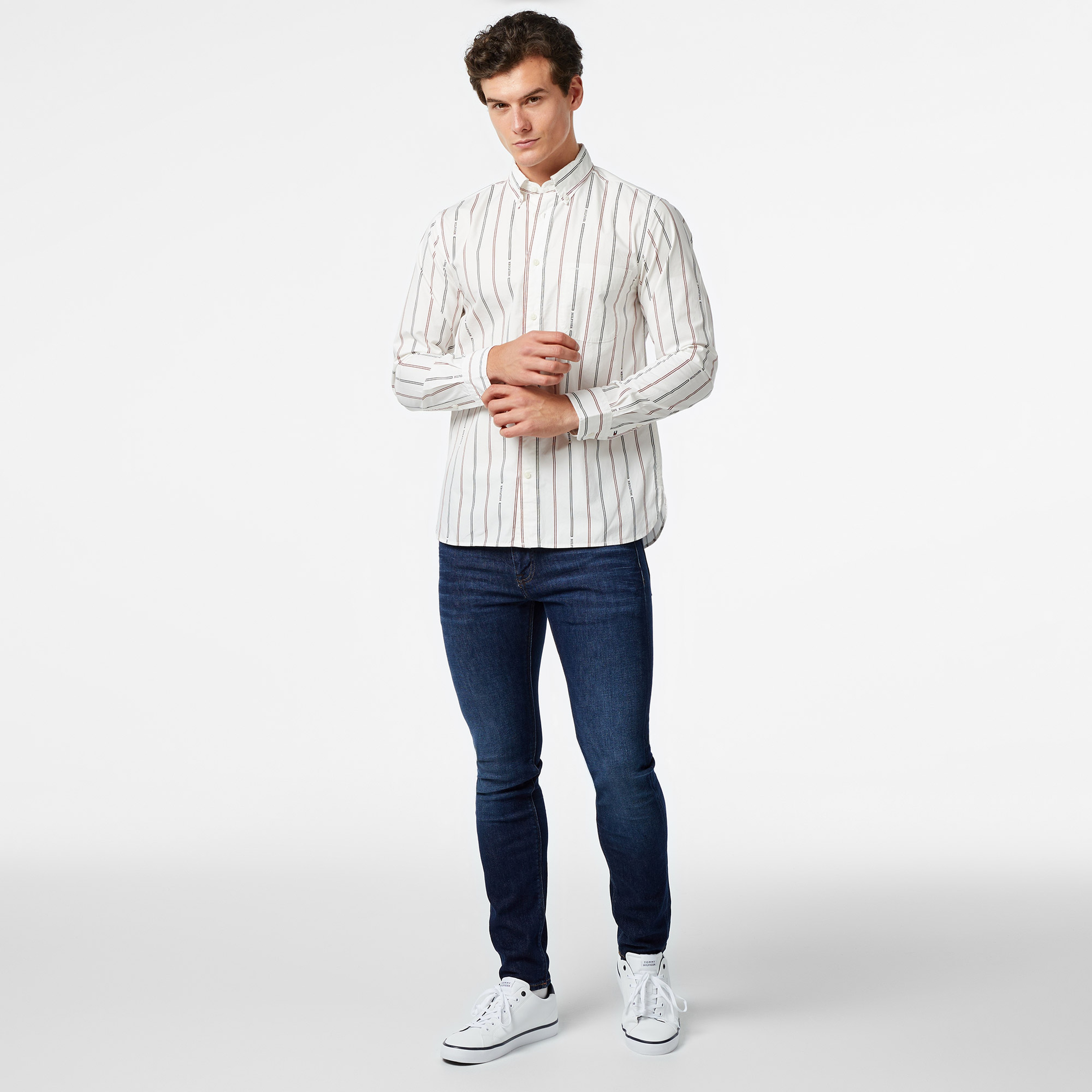 Tommy Hilfiger Hılfıger Double Stp Shırt Erkek Beyaz Gömlek