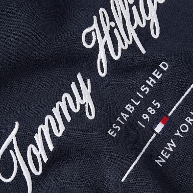 Tommy Hilfiger Script Logo Erkek Mavi Sweatshirt