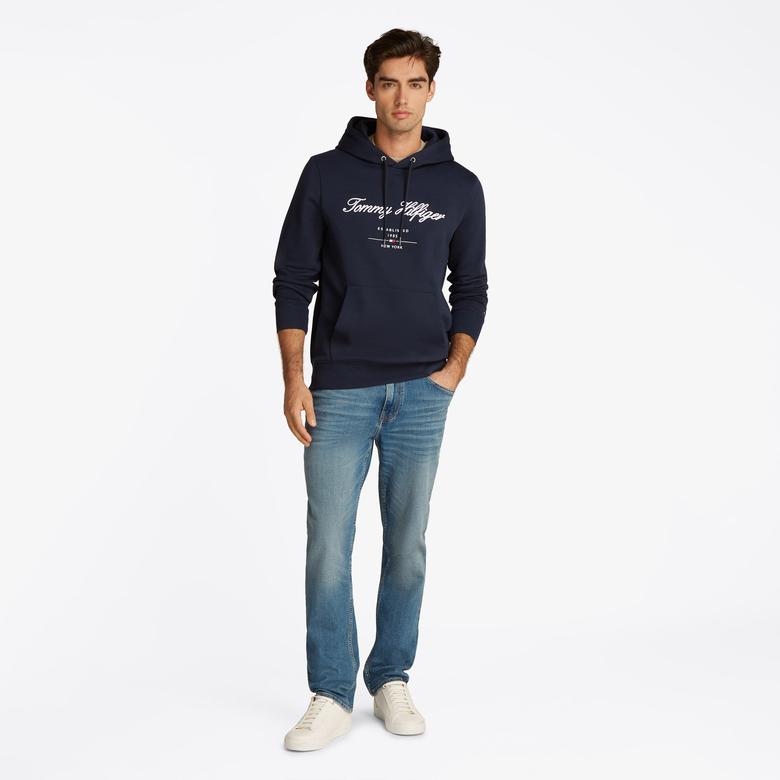 Tommy Hilfiger Script Logo Erkek Mavi Sweatshirt