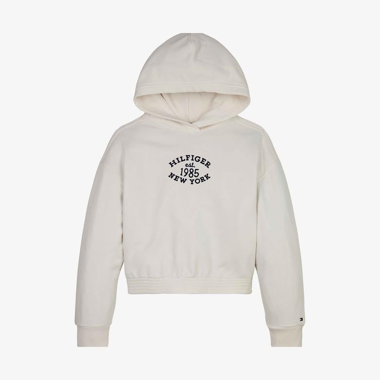 Tommy Hilfiger Monotype Flock Çocuk Beyaz Sweatshirt