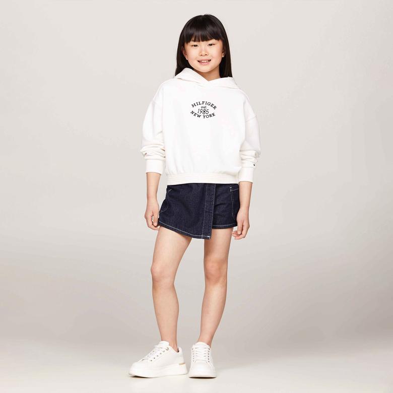 Tommy Hilfiger Monotype Flock Çocuk Beyaz Sweatshirt