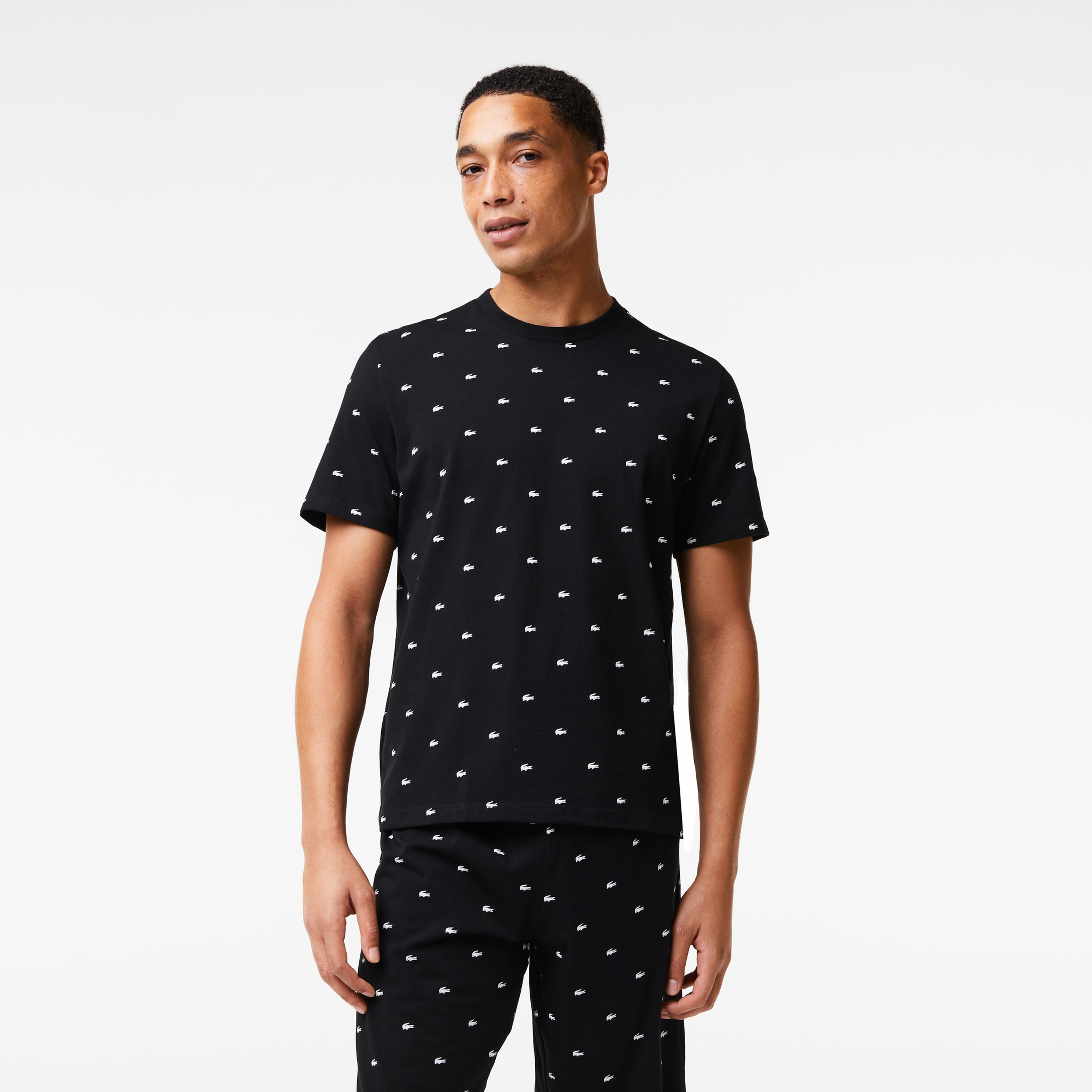 Erkek Relaxed Fit Baskılı Siyah Pijama Takımı