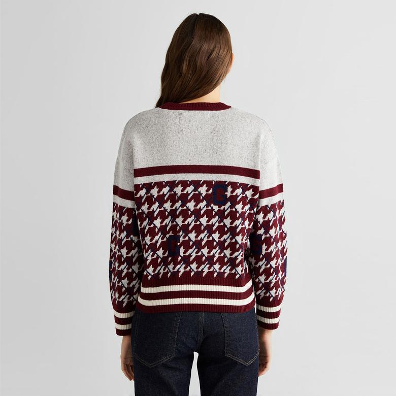 GANT Kadın Bordo Relaxed Fit Bisiklet Yaka Logolu Kazak