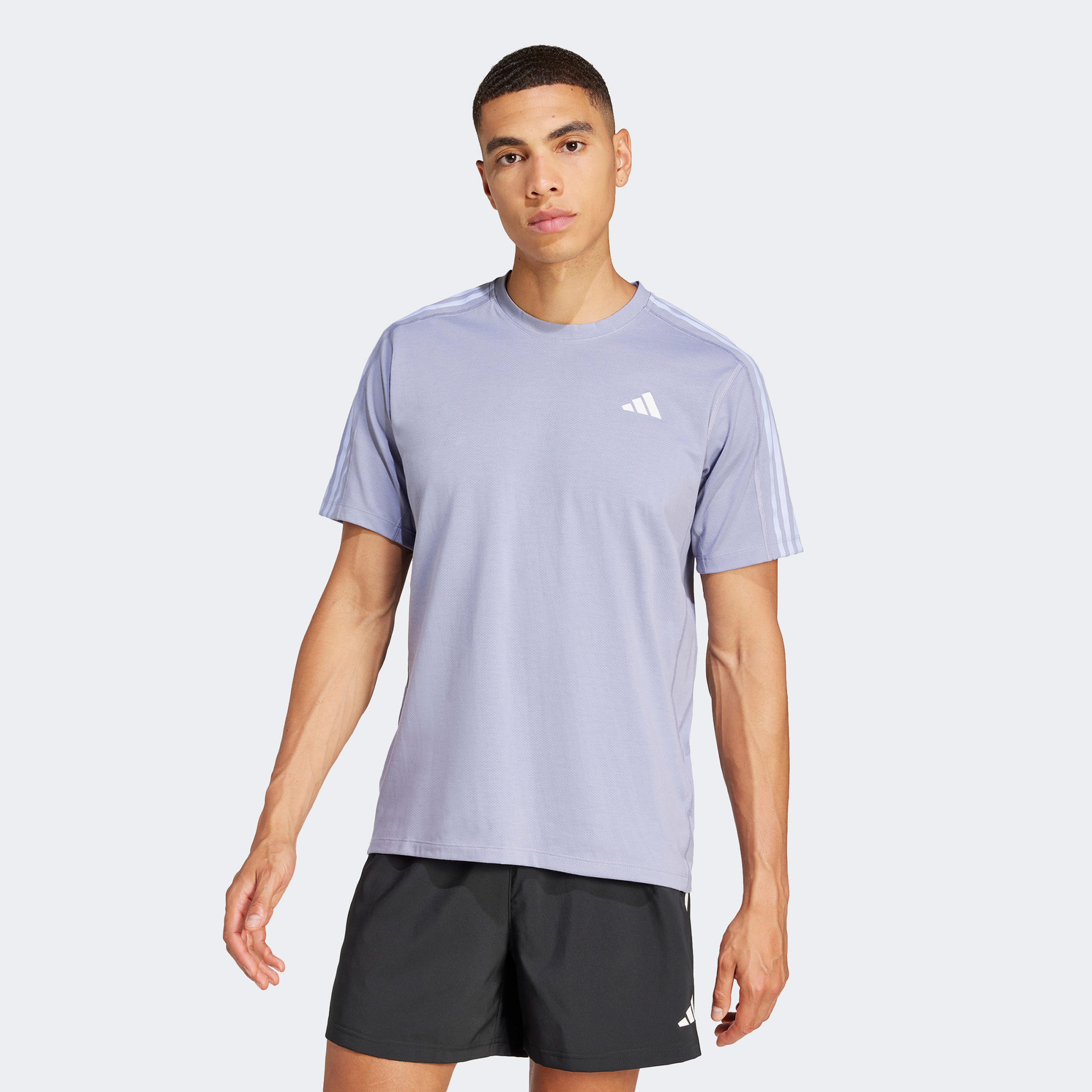 adidas Own The Run 3 Stripes Erkek Mor Koşu T-Shirtü
