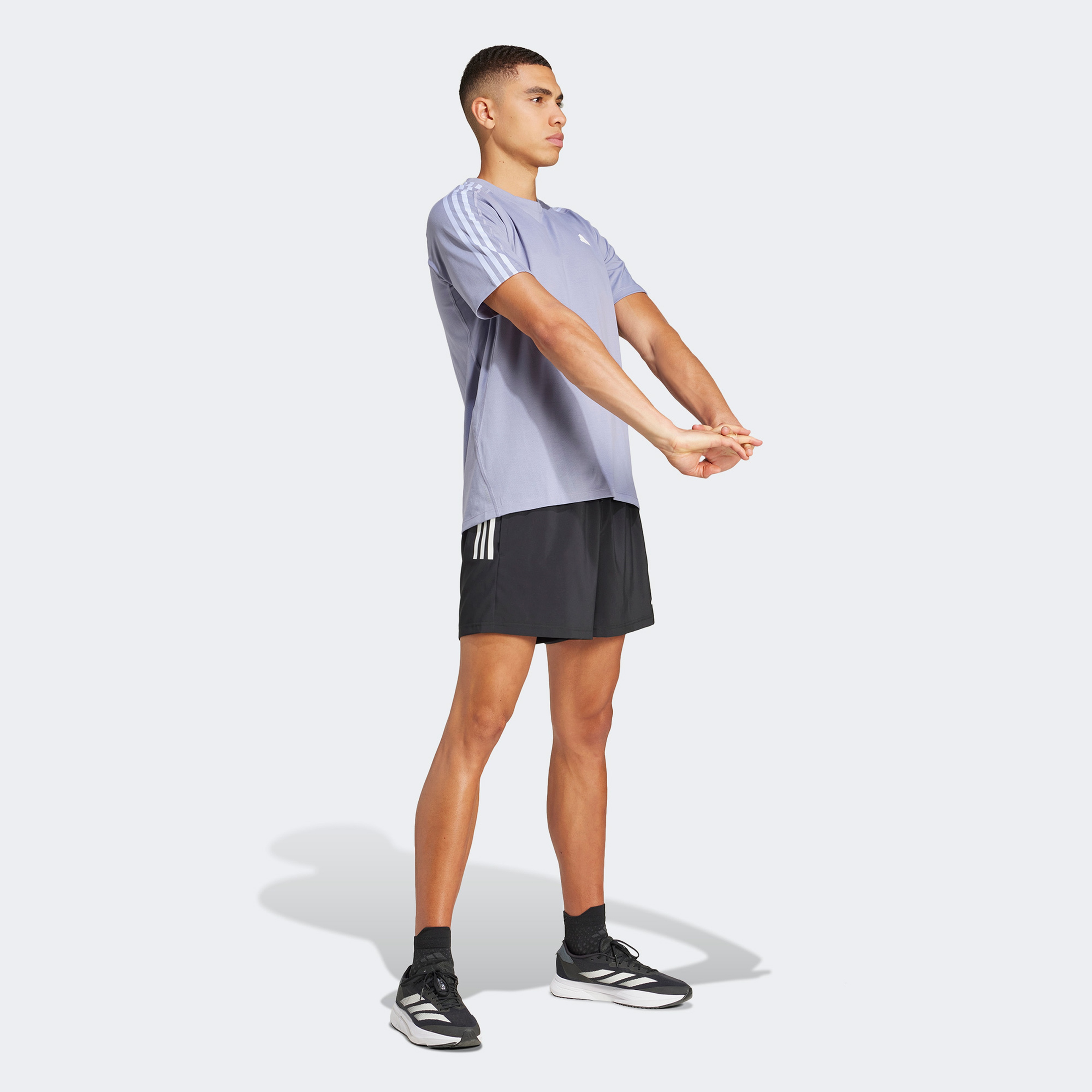 adidas Own The Run 3 Stripes Erkek Mor Koşu T-Shirtü