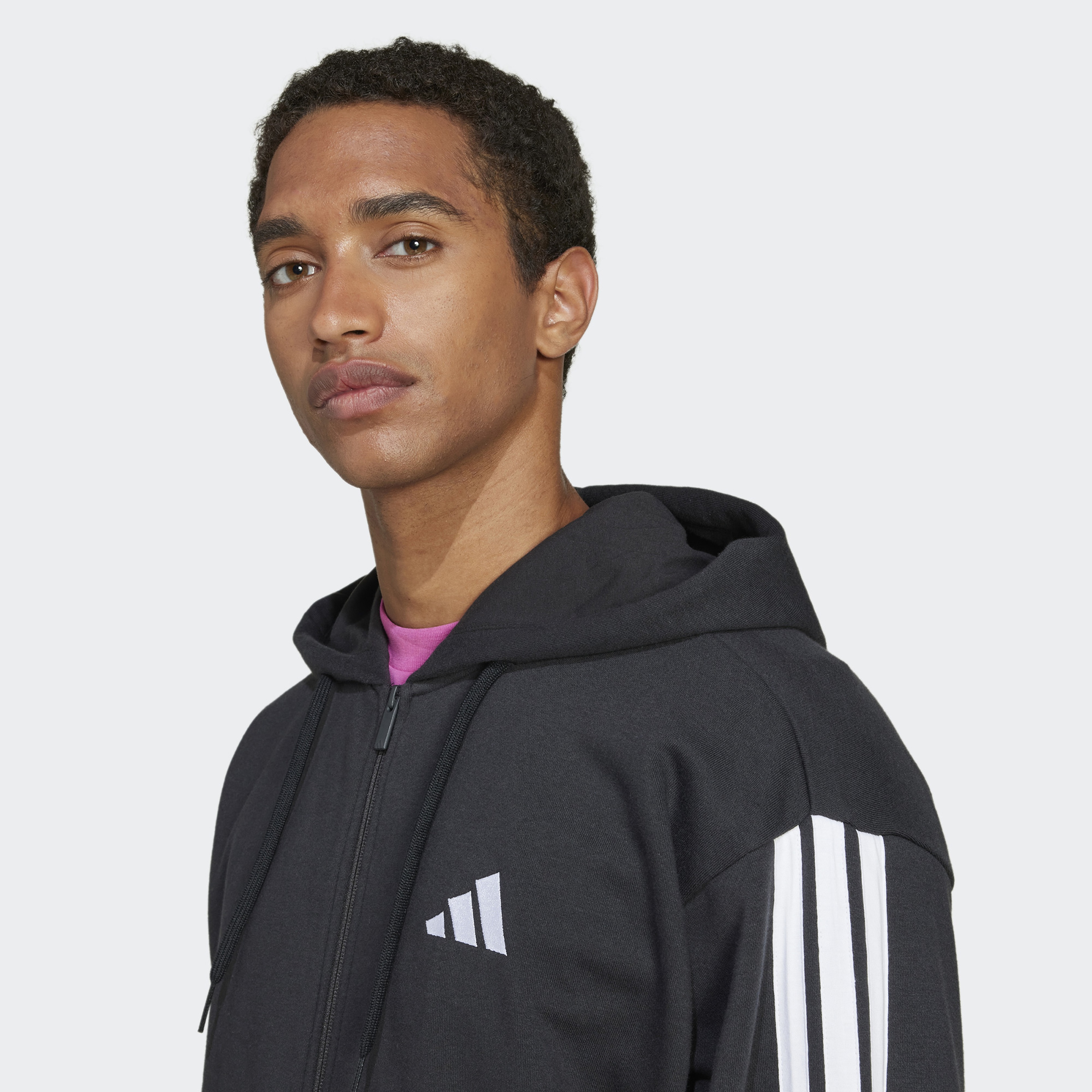 adidas Essentials Terry 3 Striped Erkek Siyah Eşofman Üstü