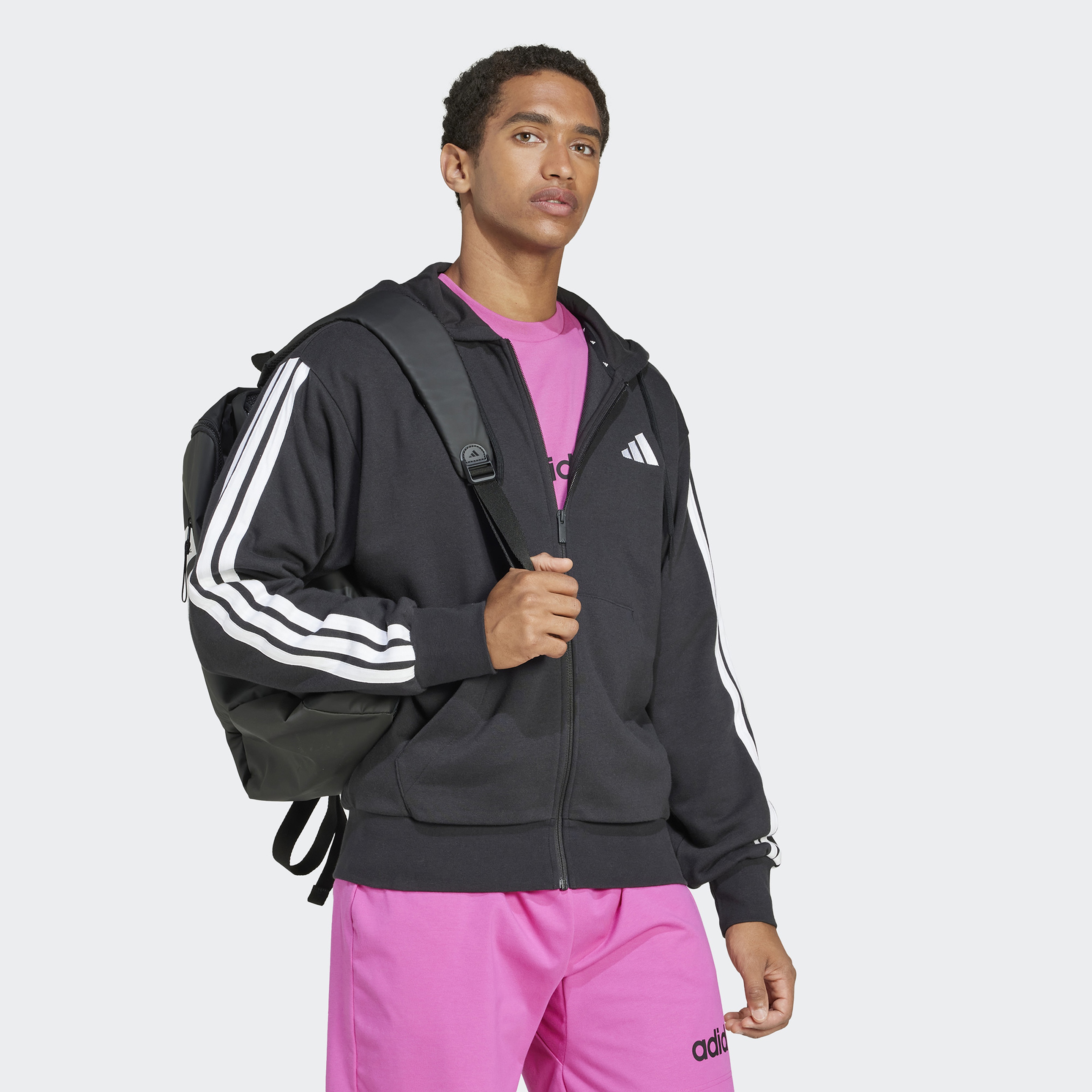 adidas Essentials Terry 3 Striped Erkek Siyah Eşofman Üstü