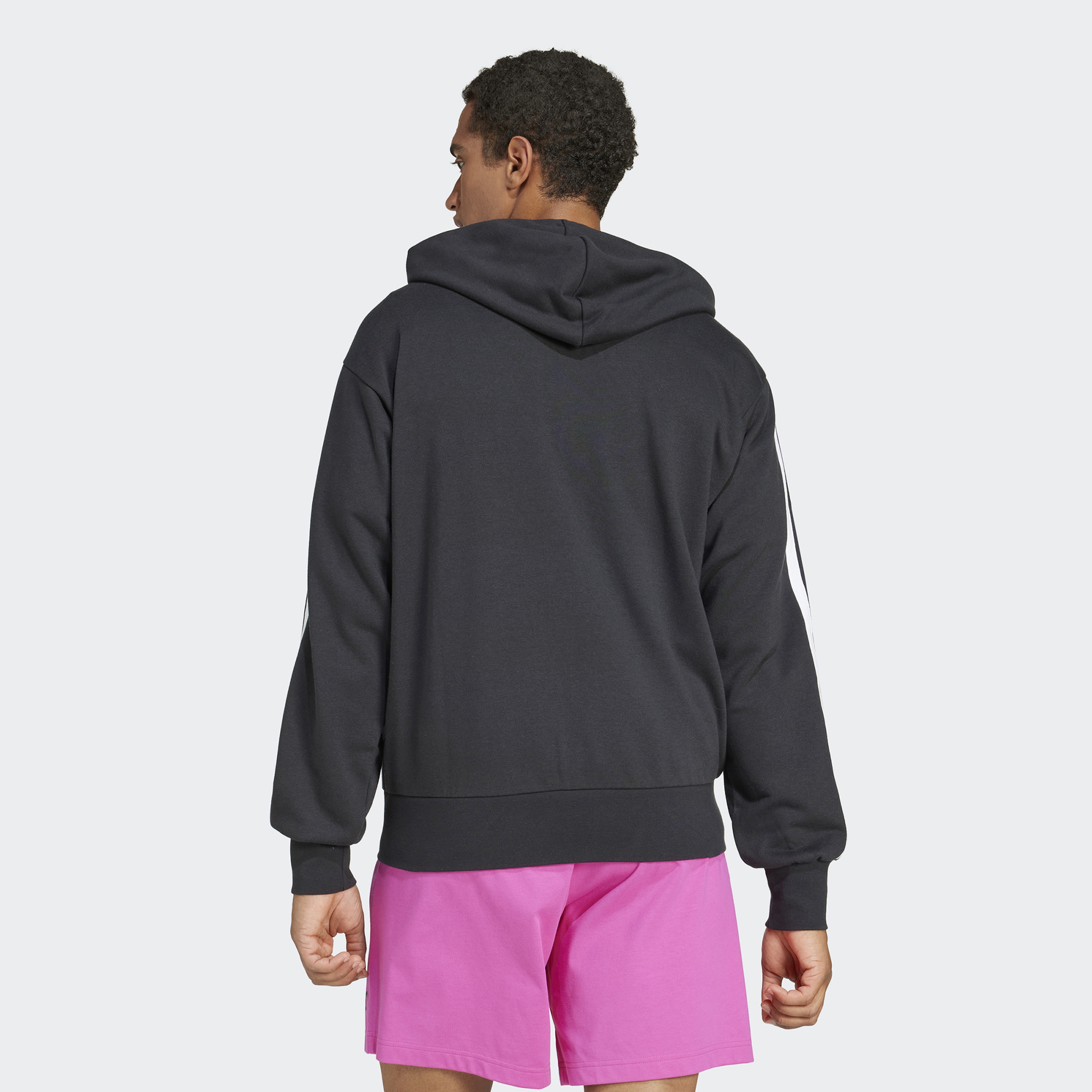 adidas Essentials Terry 3 Striped Erkek Siyah Eşofman Üstü