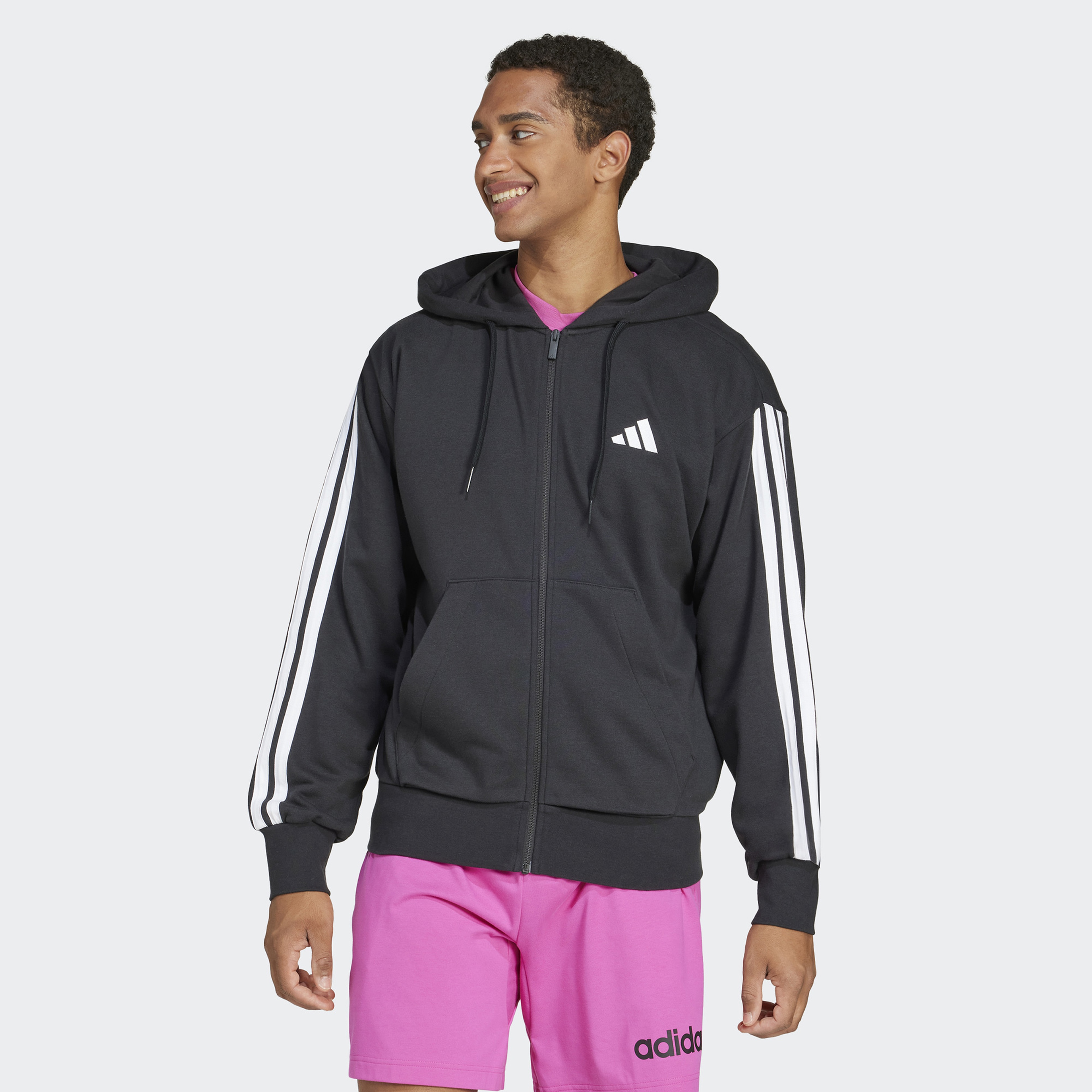 adidas Essentials Terry 3 Striped Erkek Siyah Eşofman Üstü