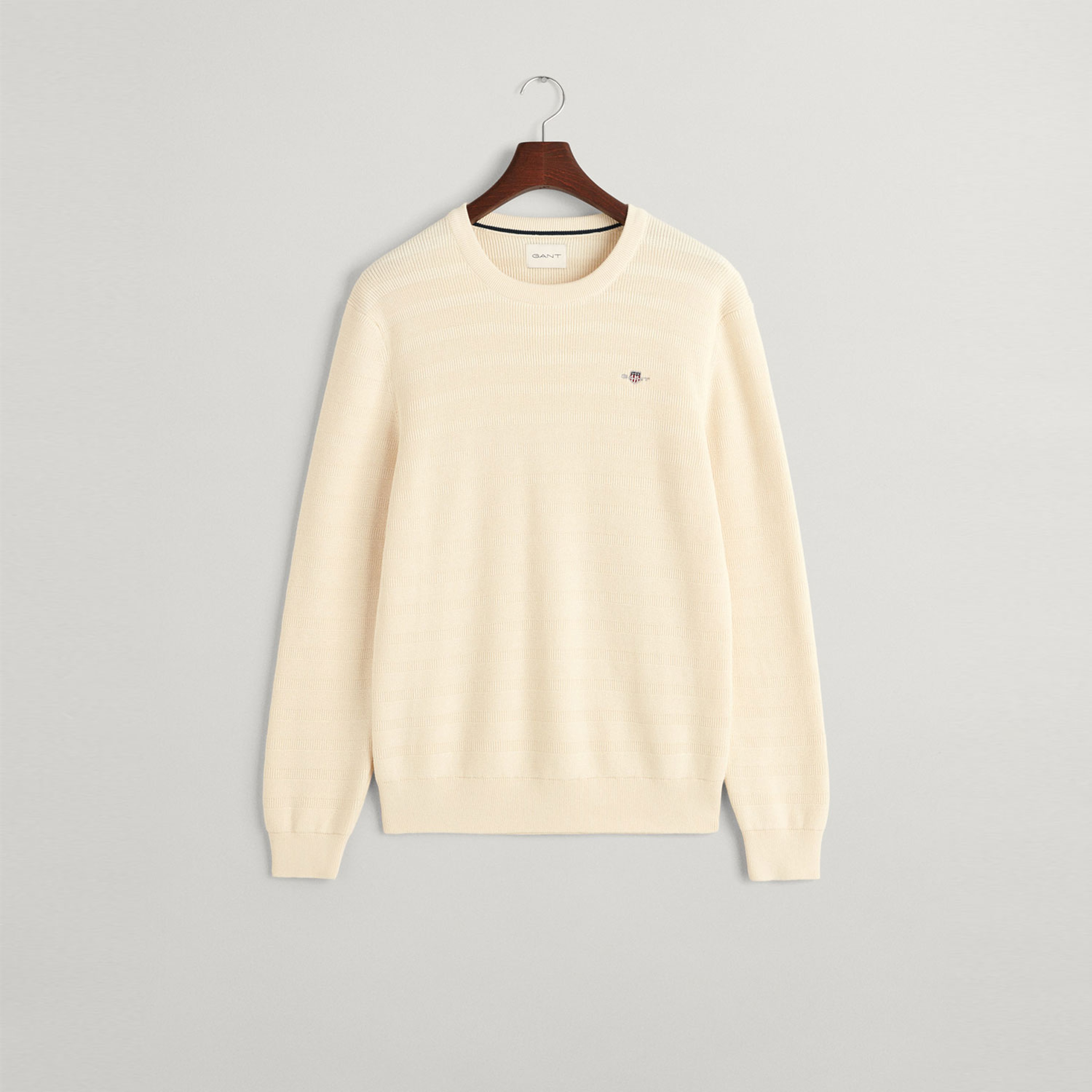 GANT Erkek Krem Regular Fit Bisiklet Yaka Logolu Kazak