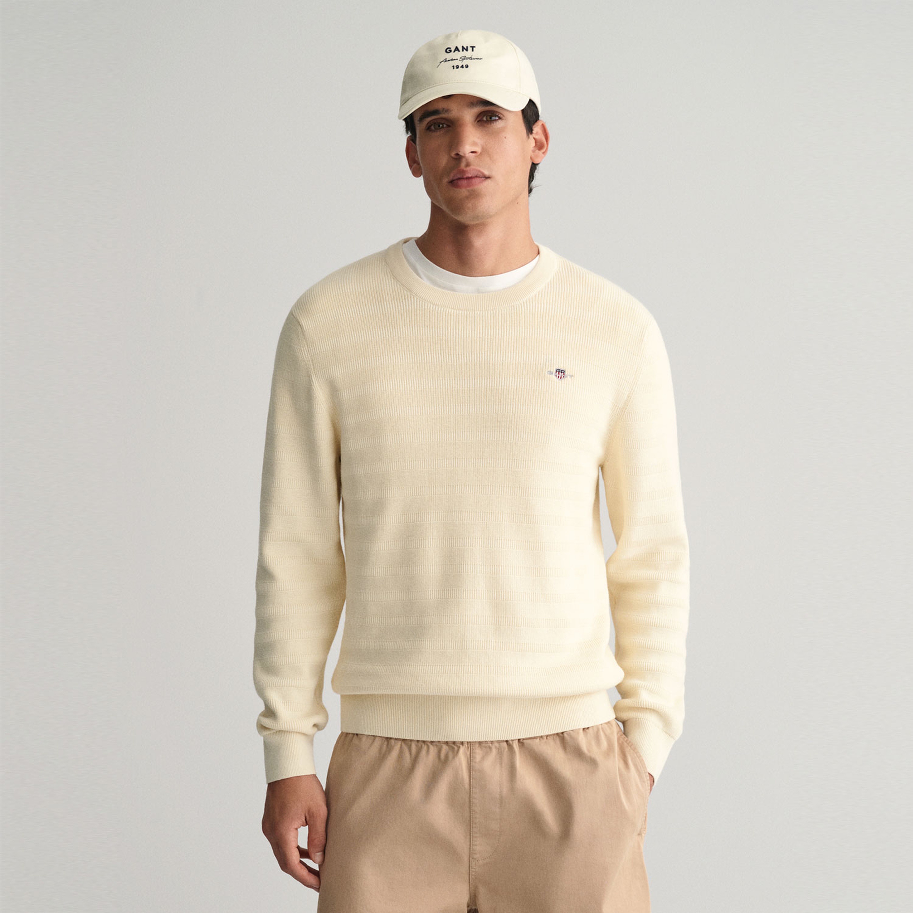 GANT Erkek Krem Regular Fit Bisiklet Yaka Logolu Kazak