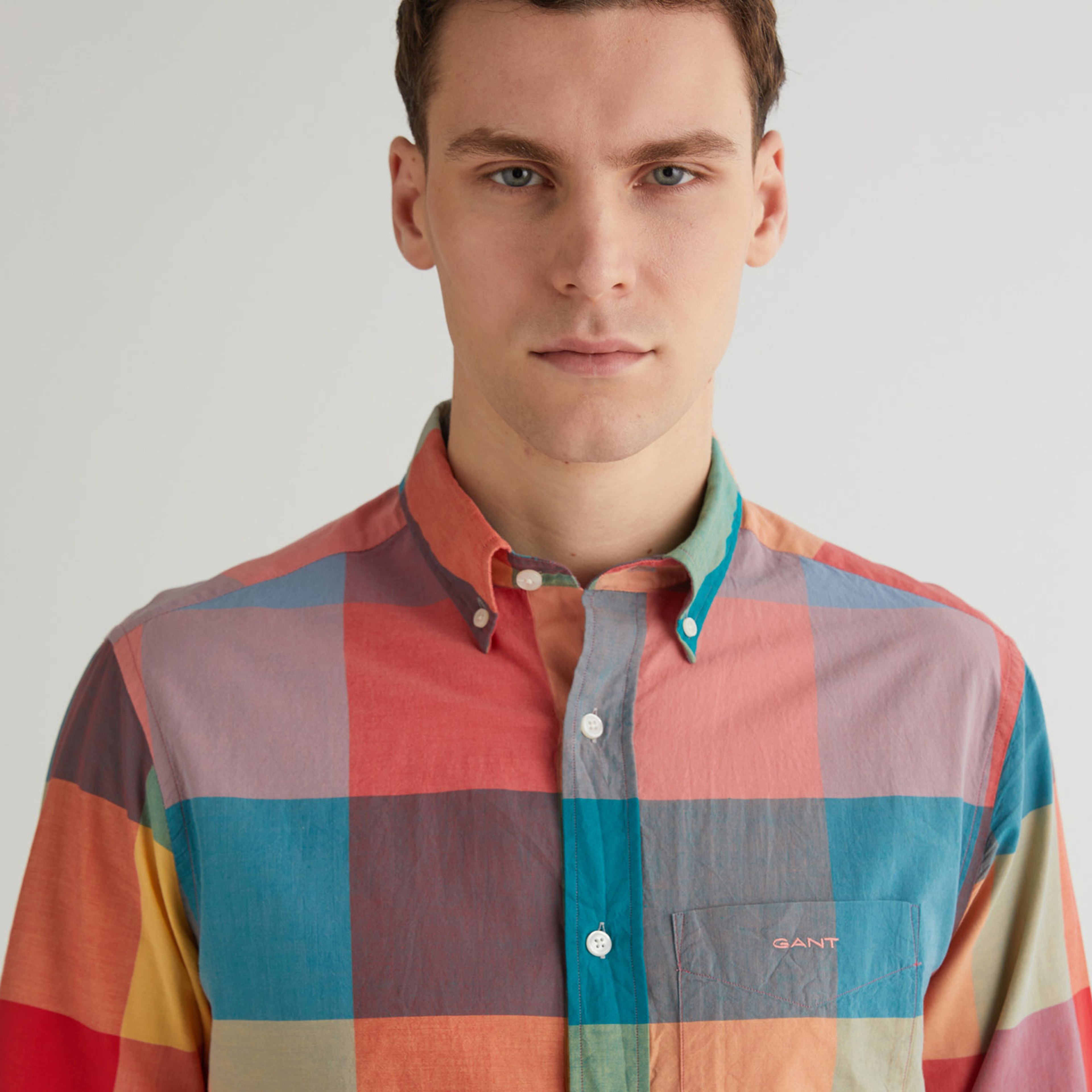 GANT Erkek Turuncu Regular Fit Düğmeli Yaka Kareli Gömlek