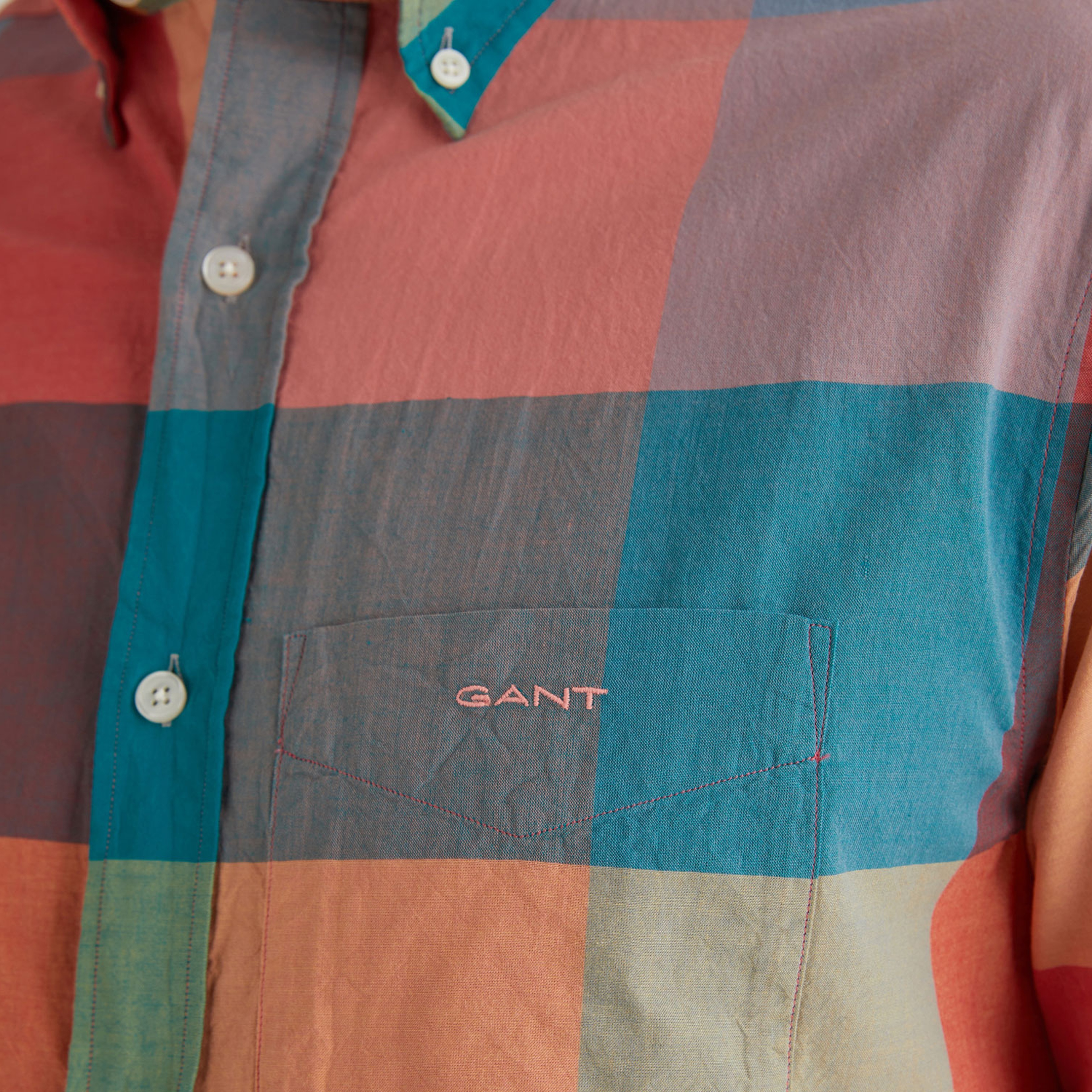 GANT Erkek Turuncu Regular Fit Düğmeli Yaka Kareli Gömlek