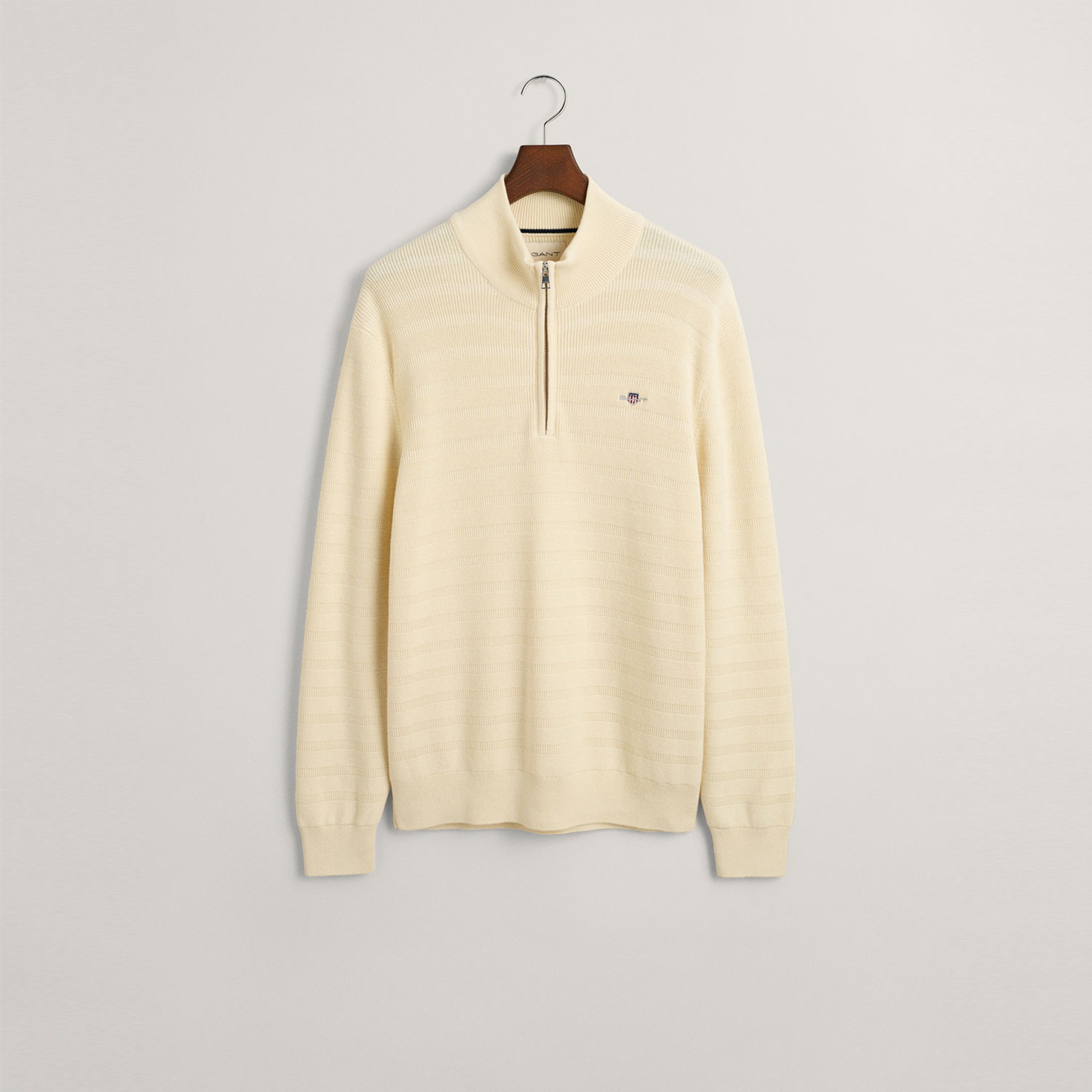 GANT Erkek Krem Regular Fit Yarım Fermuarlı Logolu Kazak