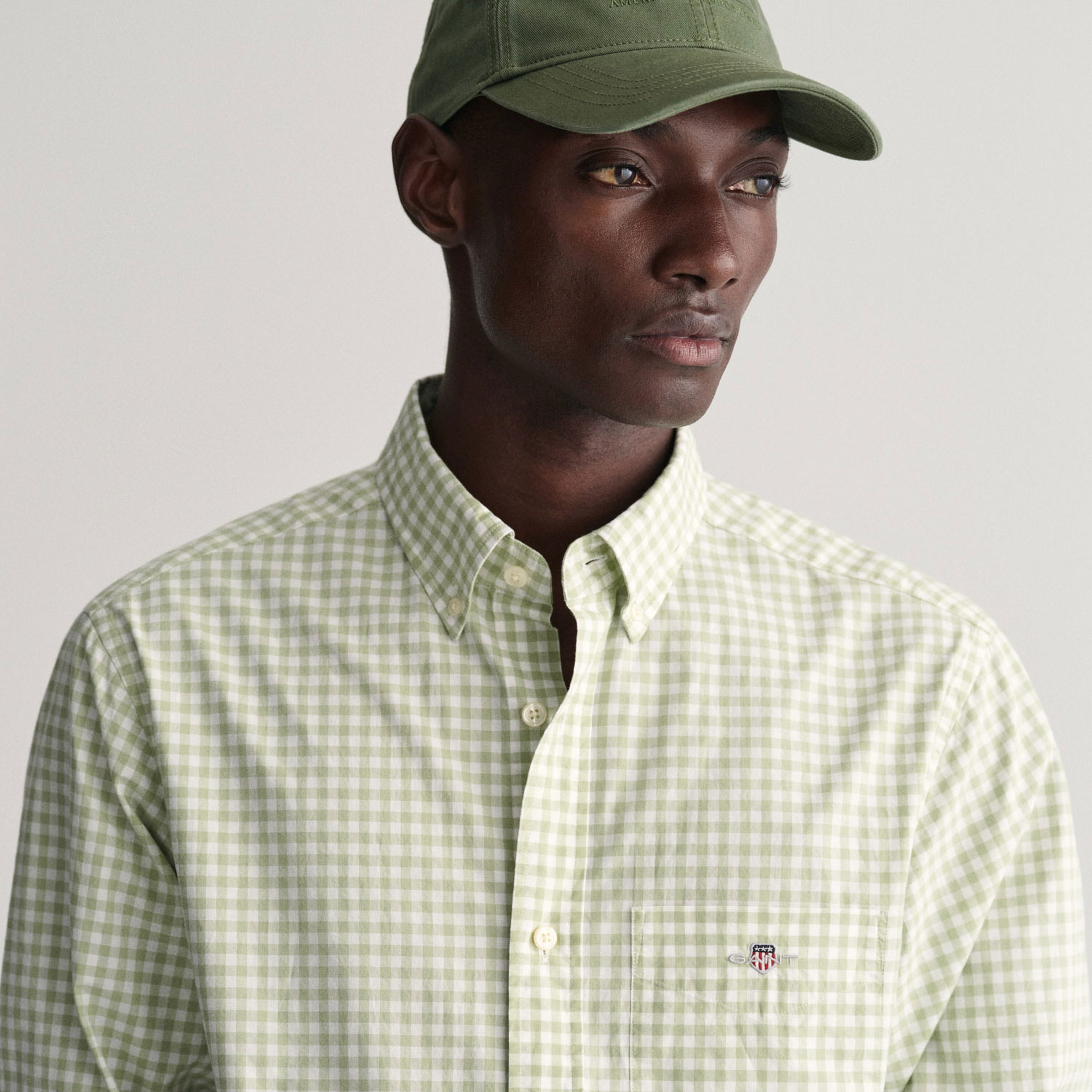GANT Erkek Yeşil Regular Fit Düğmeli Yaka Kareli Gömlek