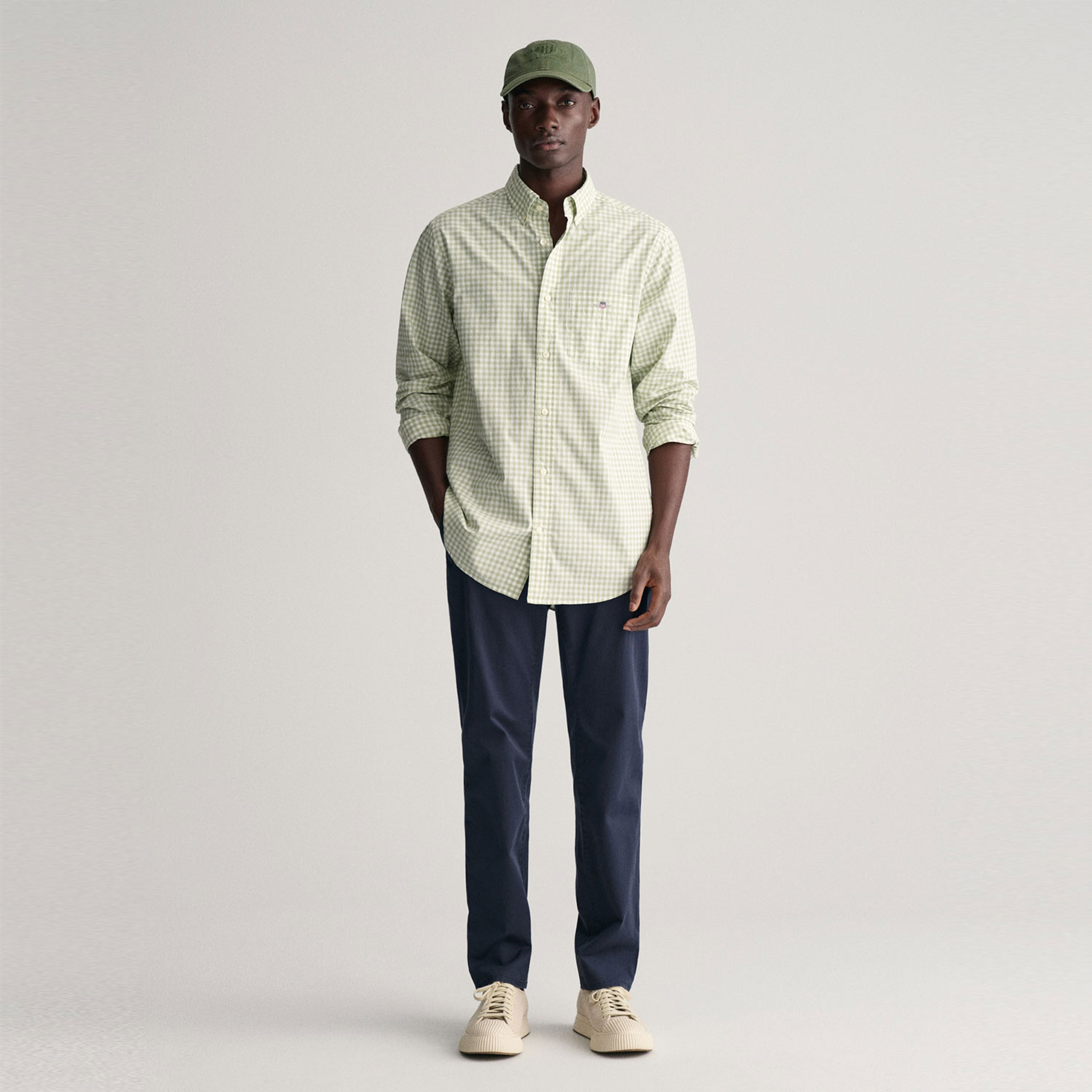 GANT Erkek Yeşil Regular Fit Düğmeli Yaka Kareli Gömlek