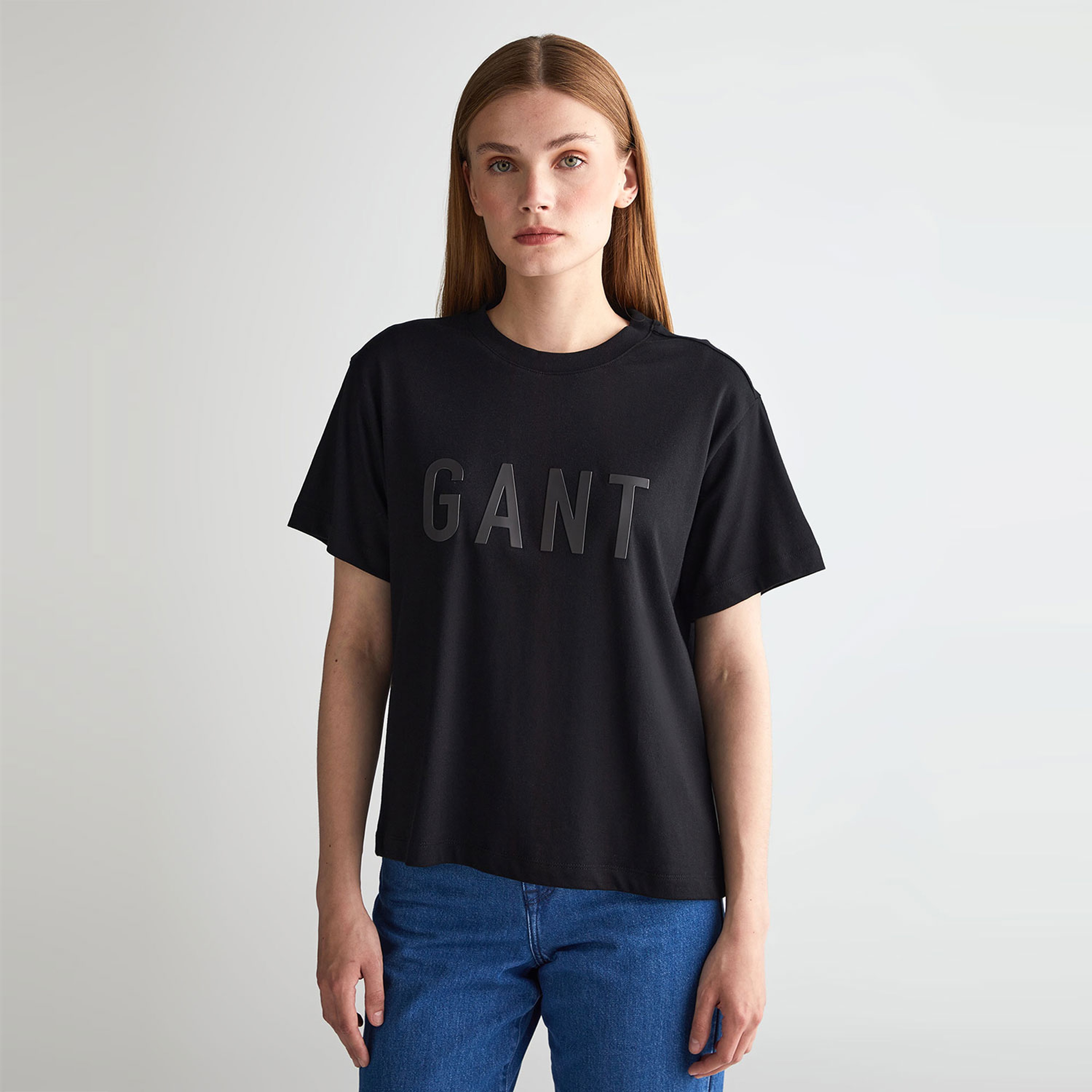 GANT Kadın Siyah Oversize Fit Bisiklet Yaka Logolu T-shirt