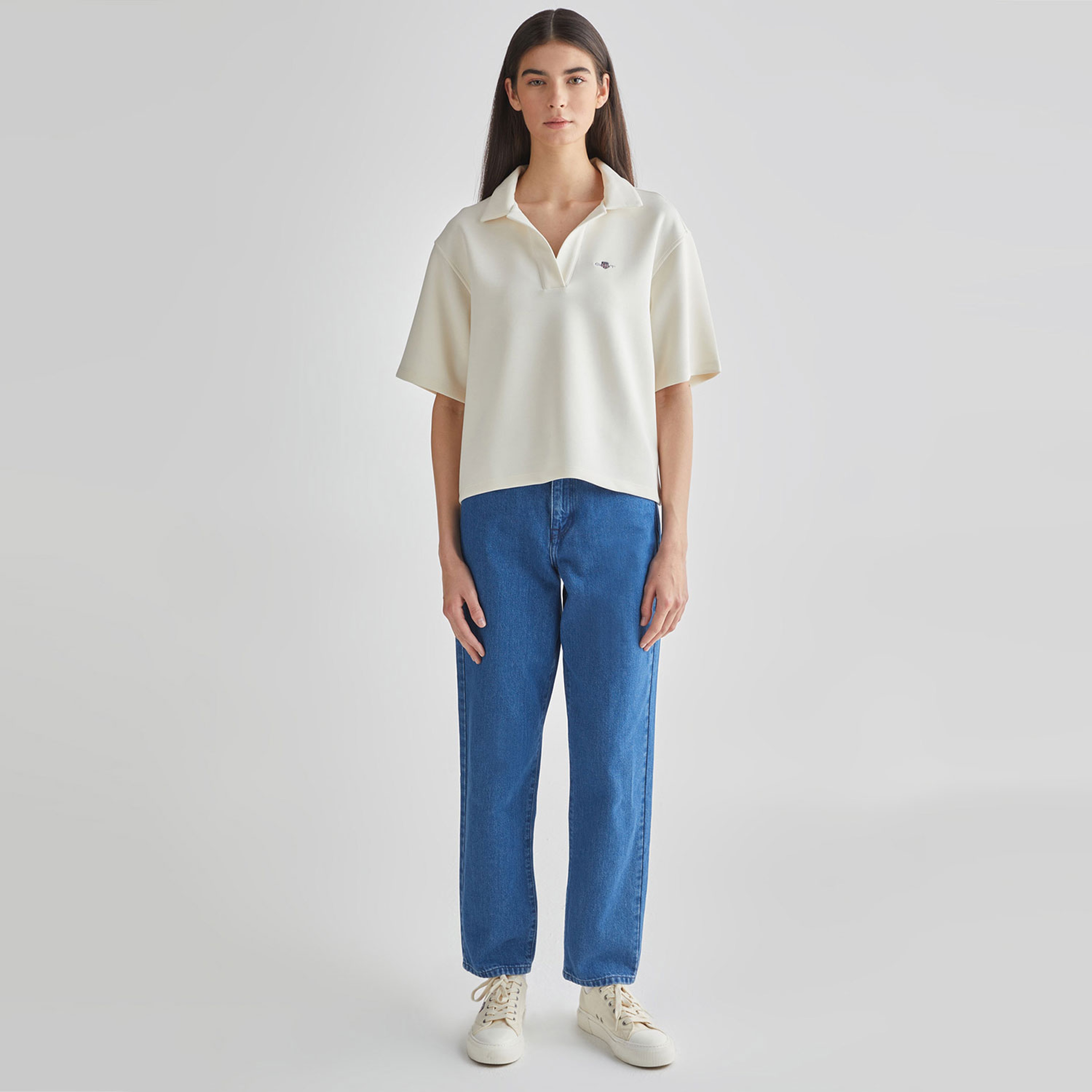 GANT Kadın Beyaz Oversize Fit Logolu Polo