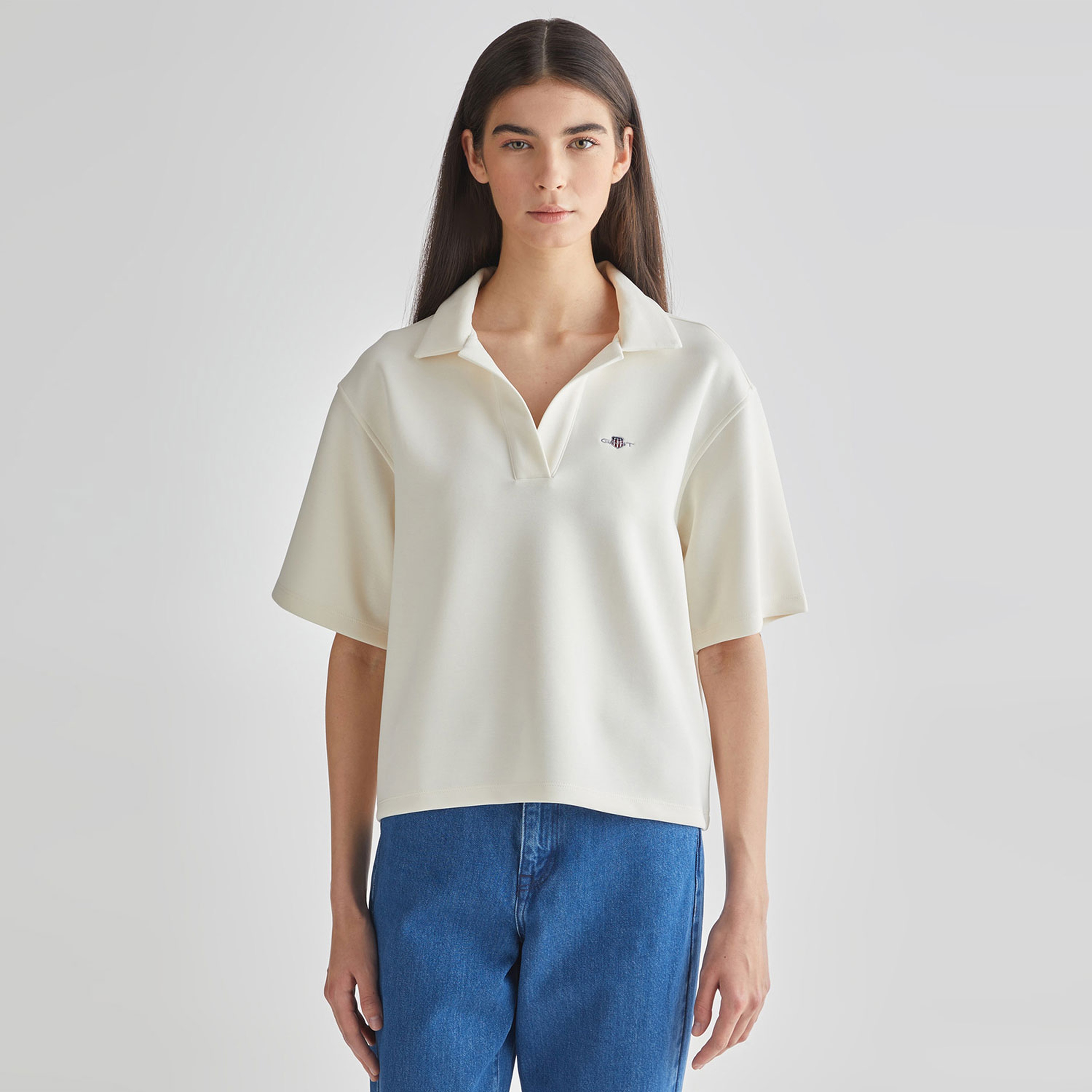 GANT Kadın Beyaz Oversize Fit Logolu Polo