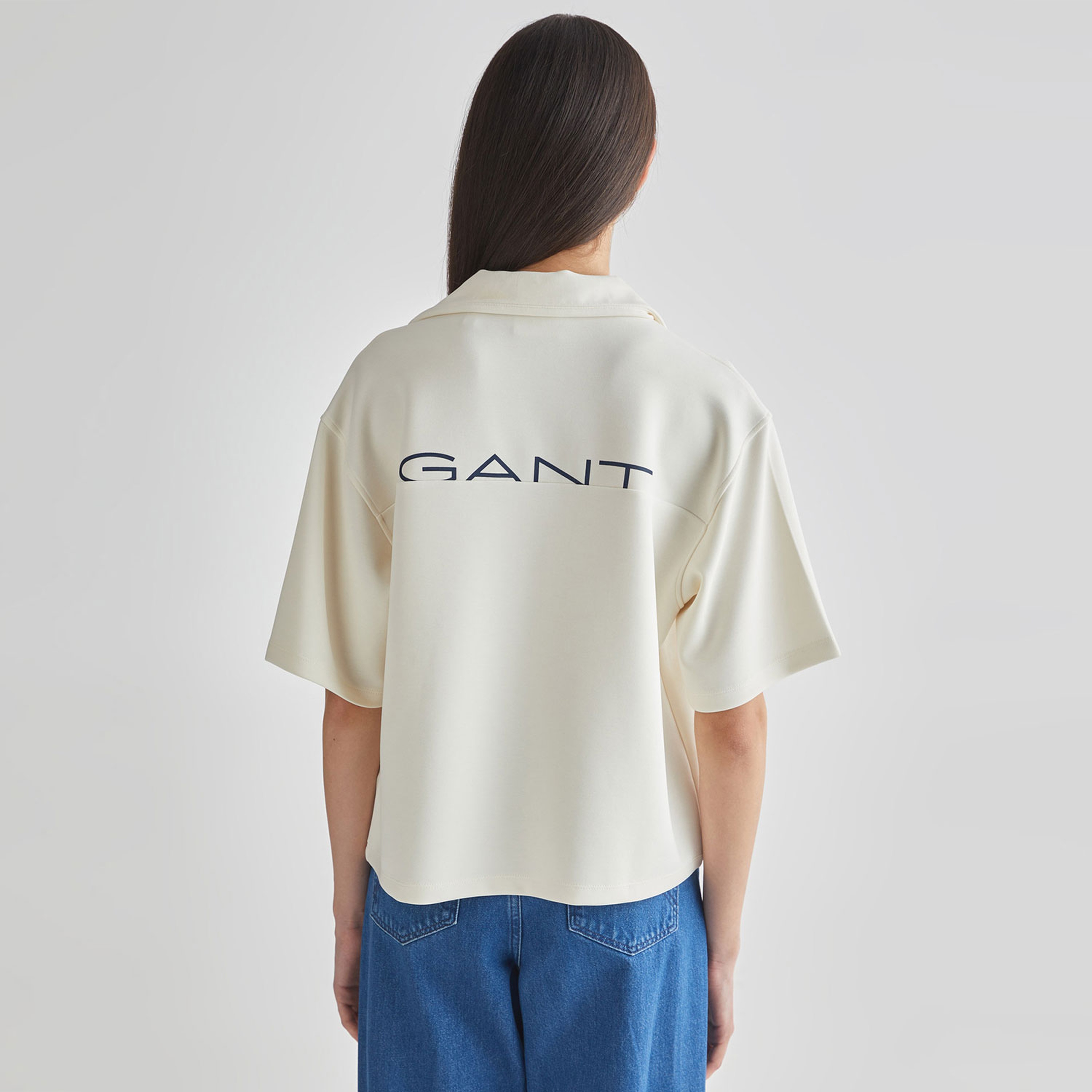 GANT Kadın Beyaz Oversize Fit Logolu Polo