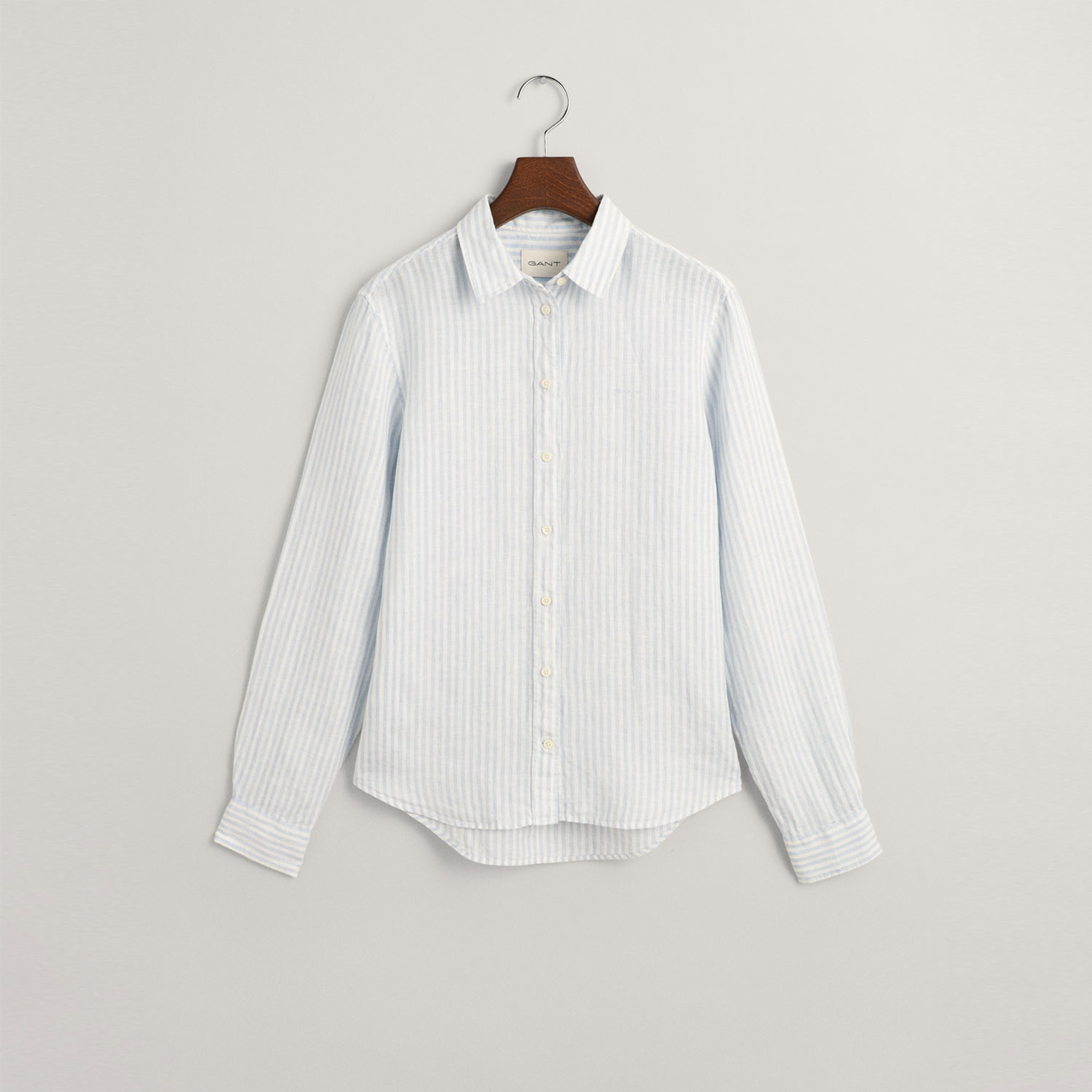 GANT Kadın Mavi Regular Fit Klasik Yaka Çizgili Keten Gömlek