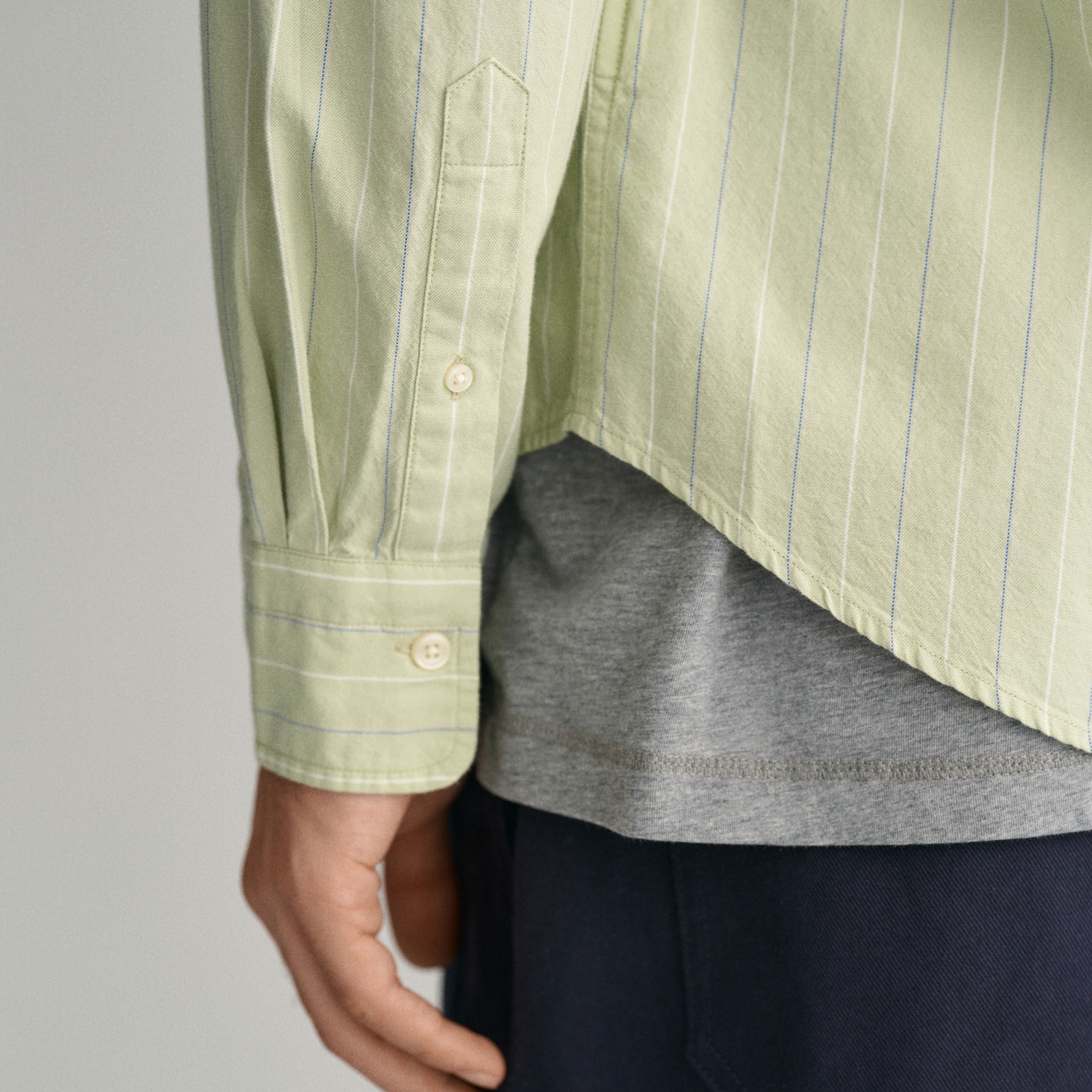 GANT Erkek Yeşil Regular Fit Düğmeli Yaka Çizgili Oxford Gömlek