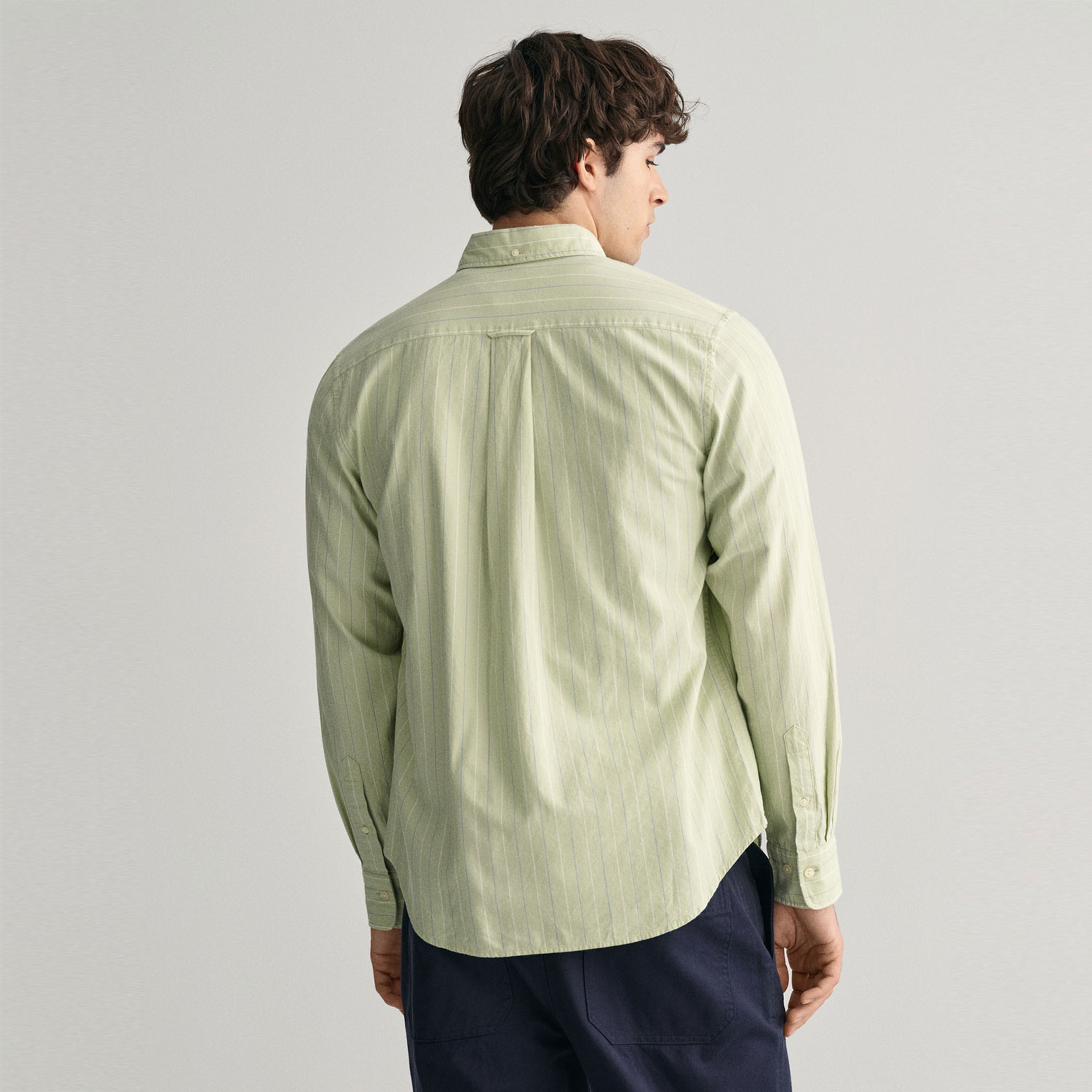 GANT Erkek Yeşil Regular Fit Düğmeli Yaka Çizgili Oxford Gömlek