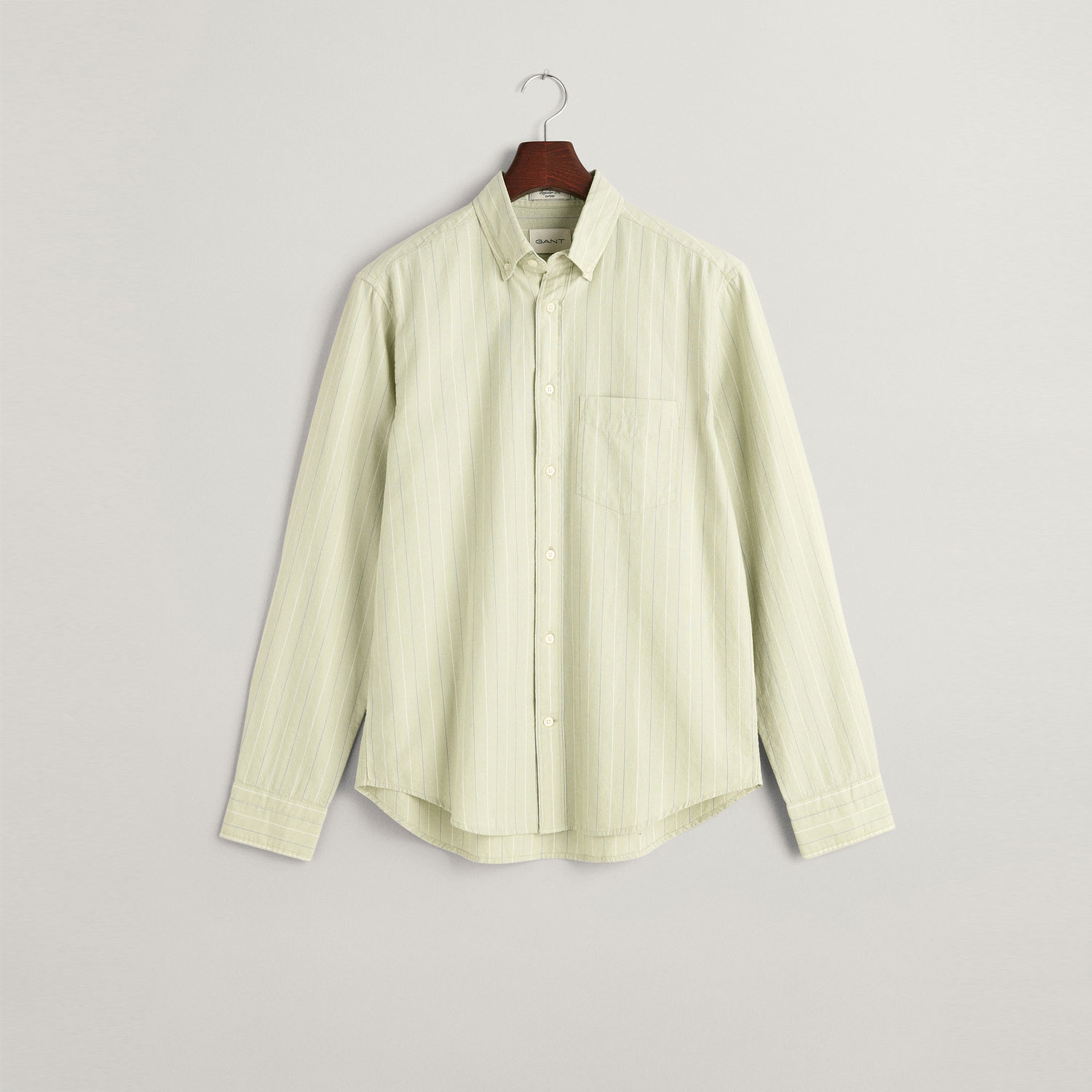 GANT Erkek Yeşil Regular Fit Düğmeli Yaka Çizgili Oxford Gömlek