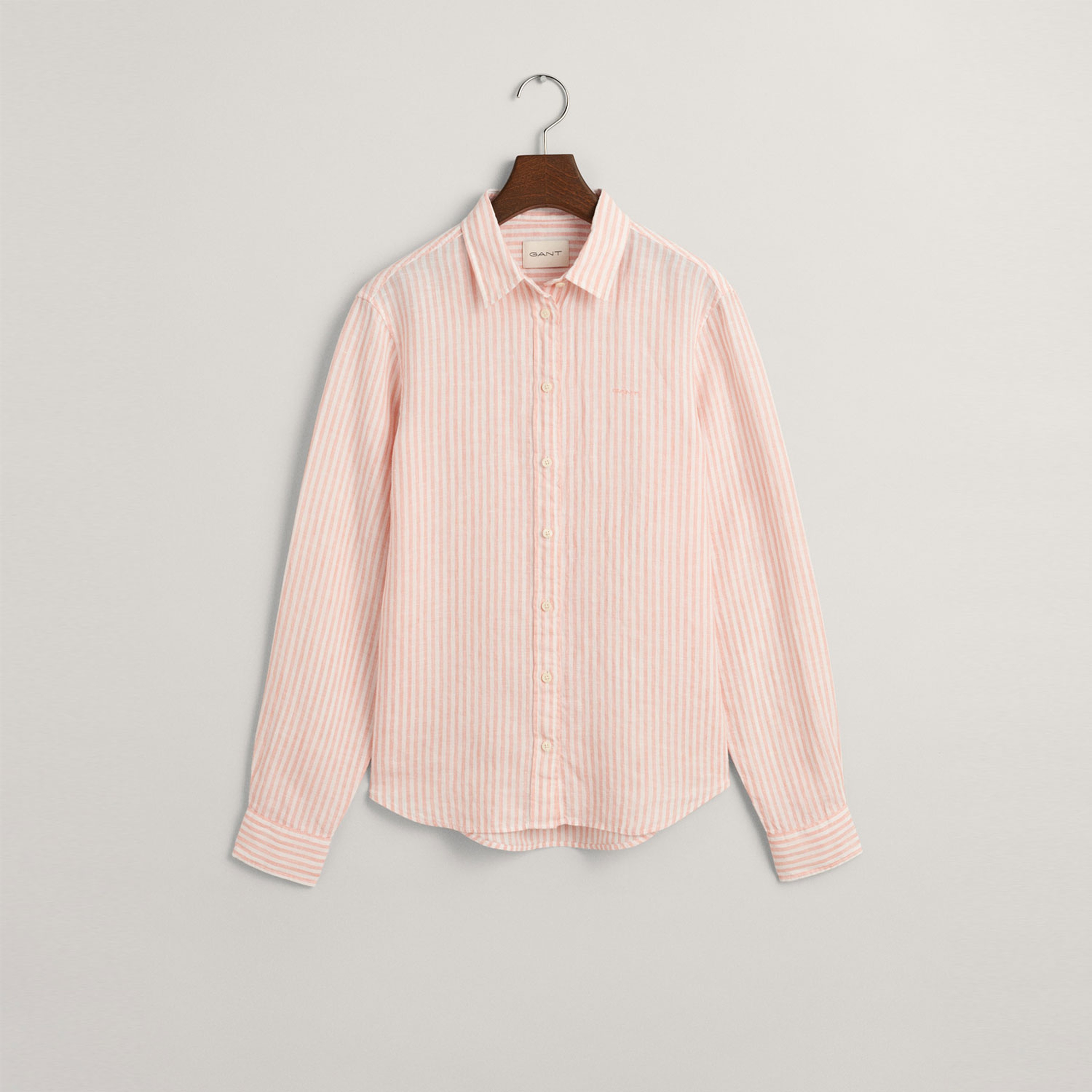 GANT Kadın Pembe Regular Fit Klasik Yaka Çizgili Keten Gömlek