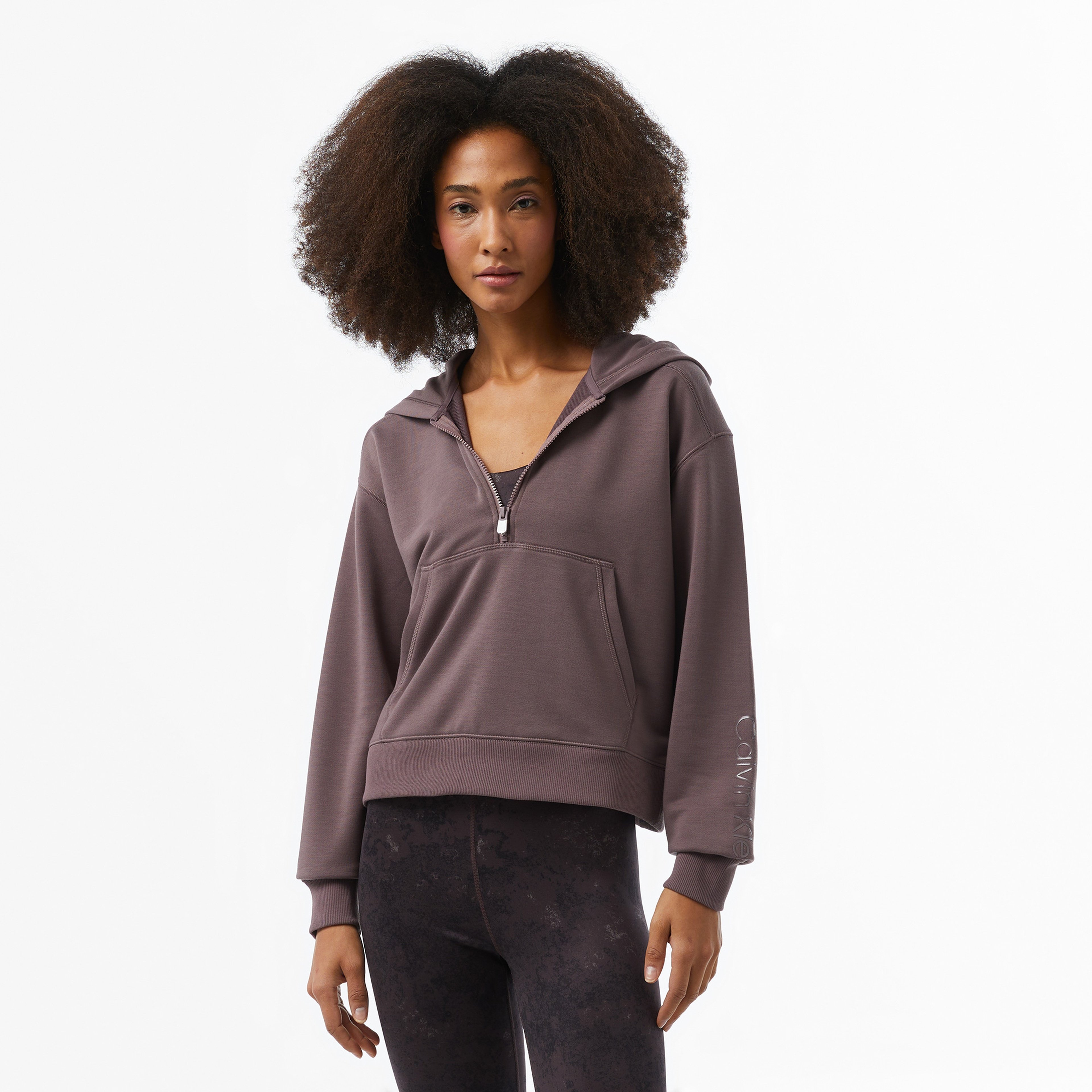 Calvin Klein Half Zip Kadın Mor Hoodie