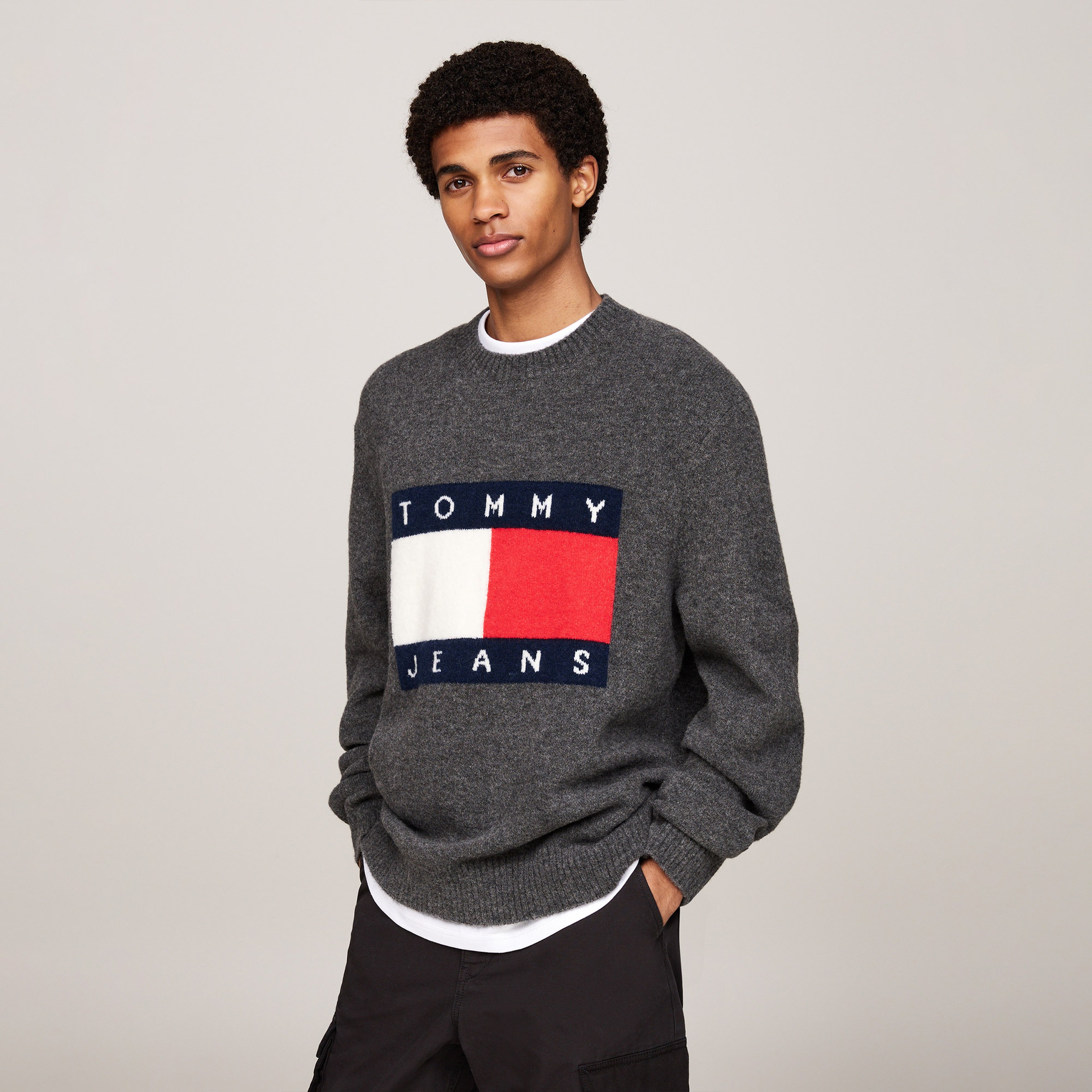 Tommy Jeans Erkek Gri Triko