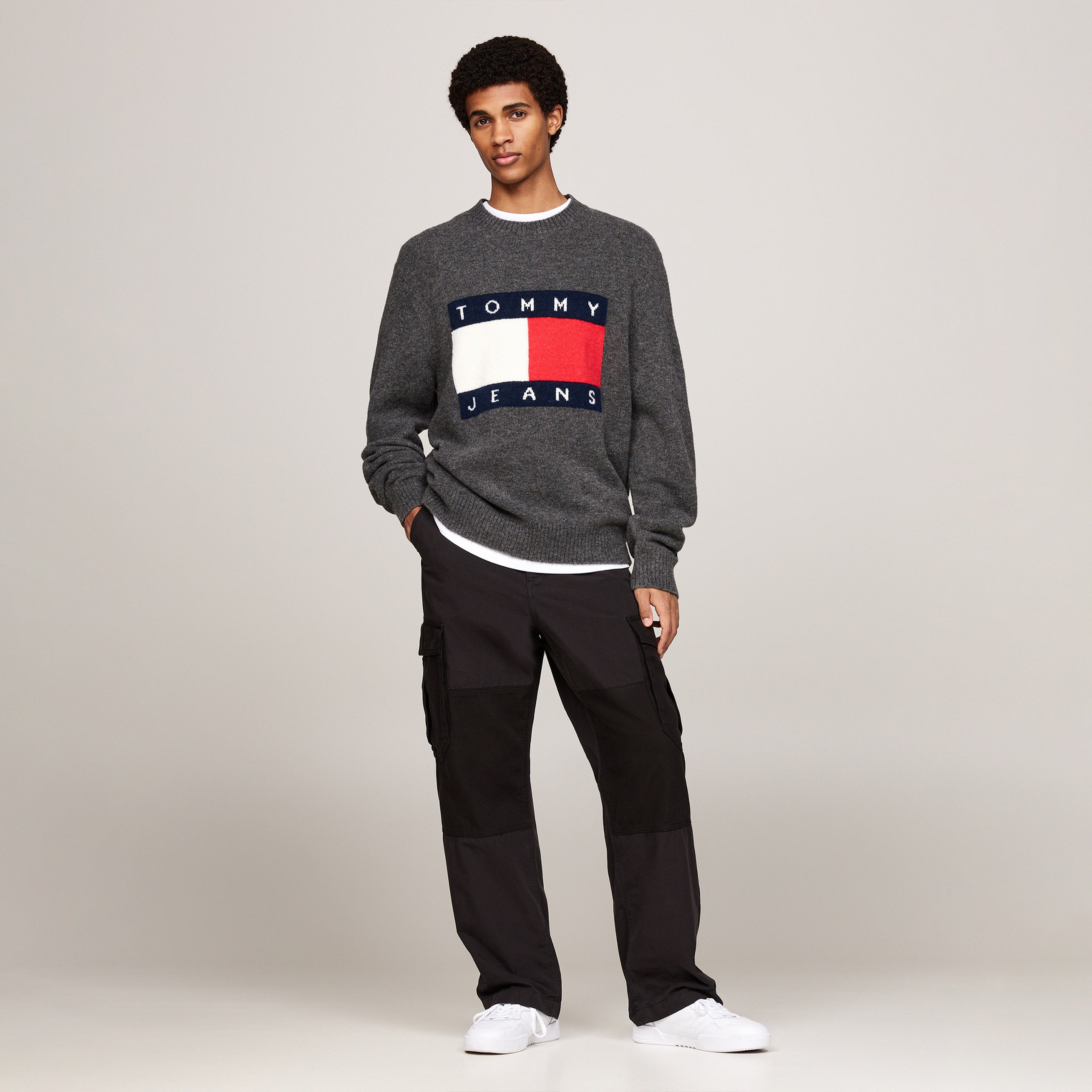 Tommy Jeans Erkek Gri Triko