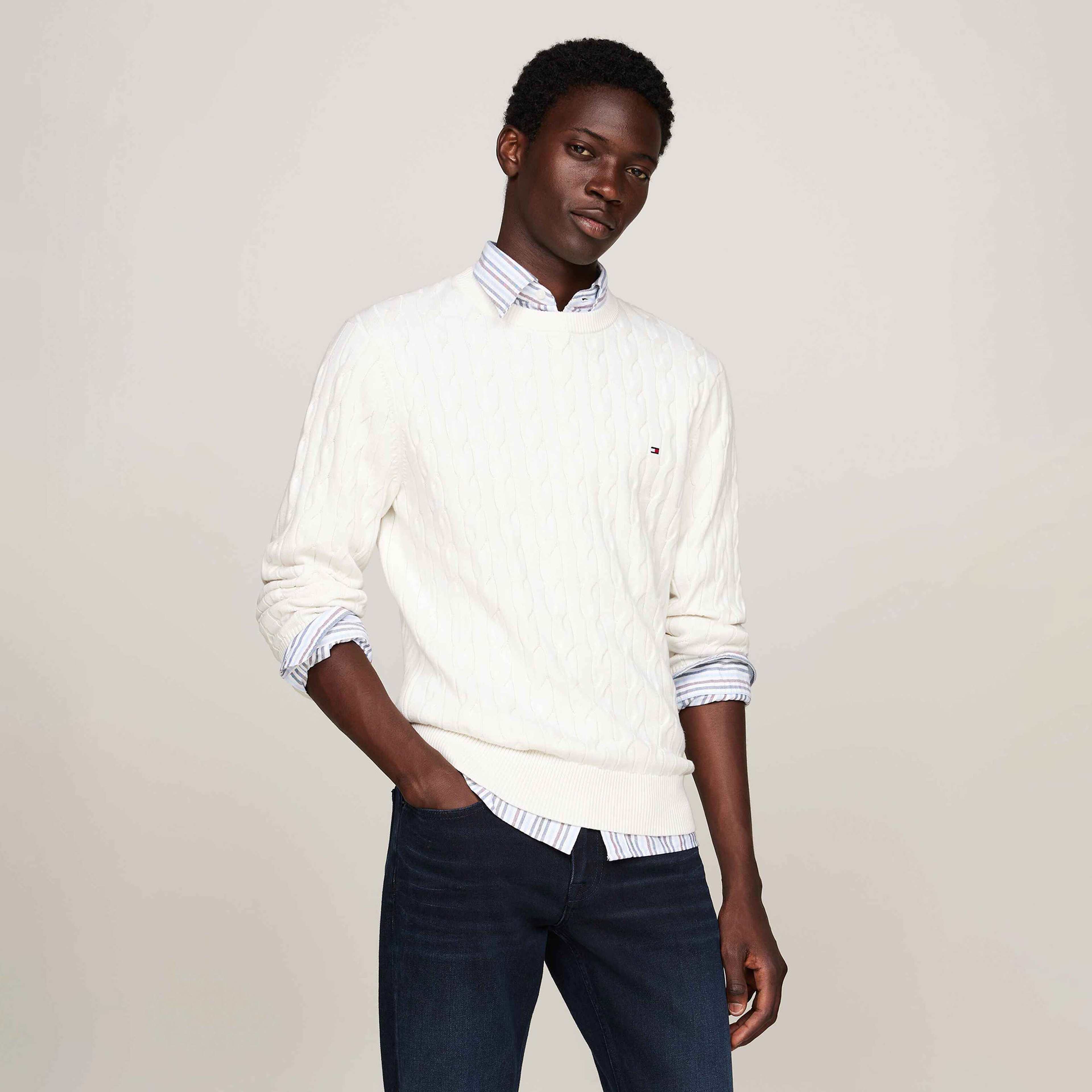 Tommy Hilfiger Erkek Beyaz Triko