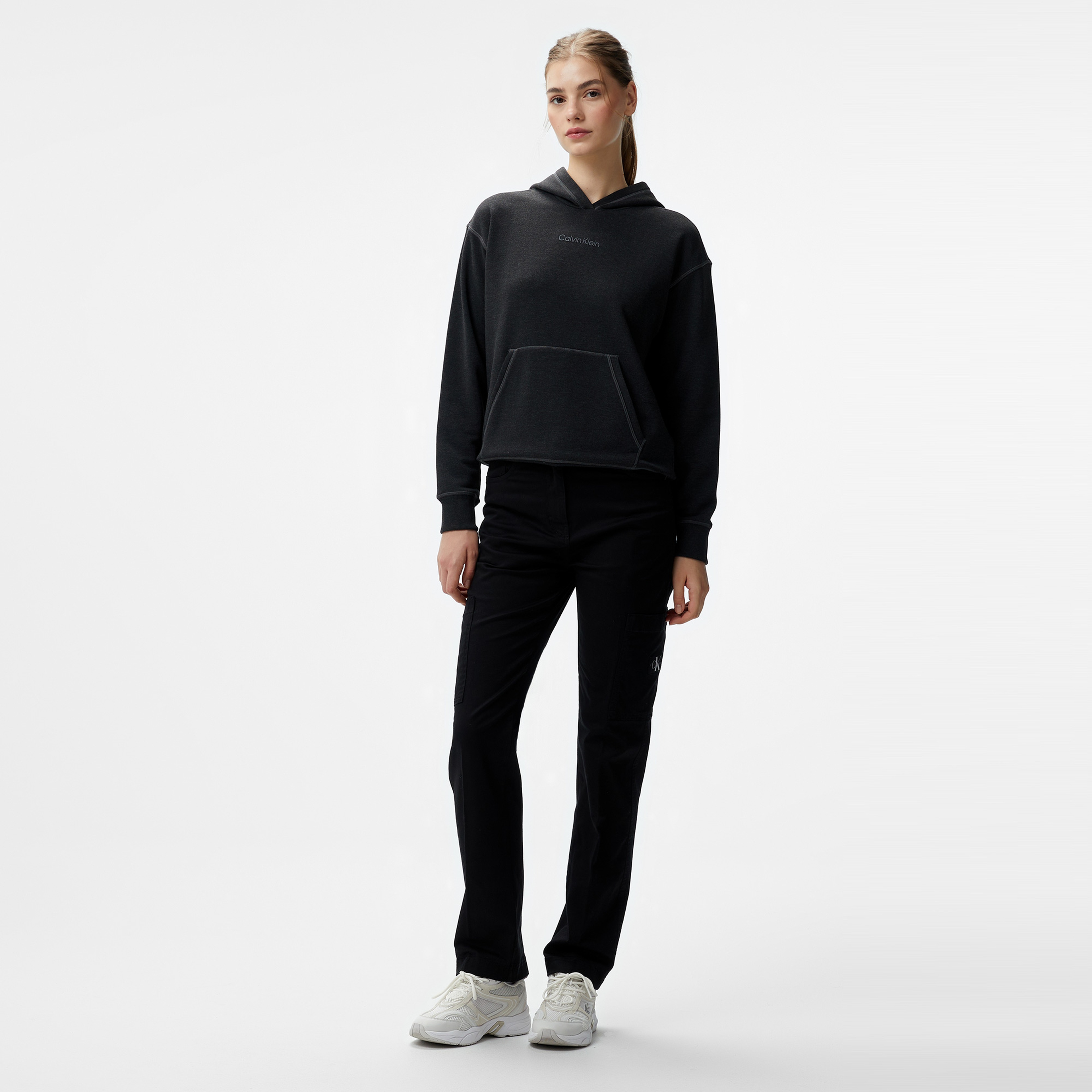 Calvin Klein Jeans Woven Label Straight Kadın Siyah Chino Pantolon