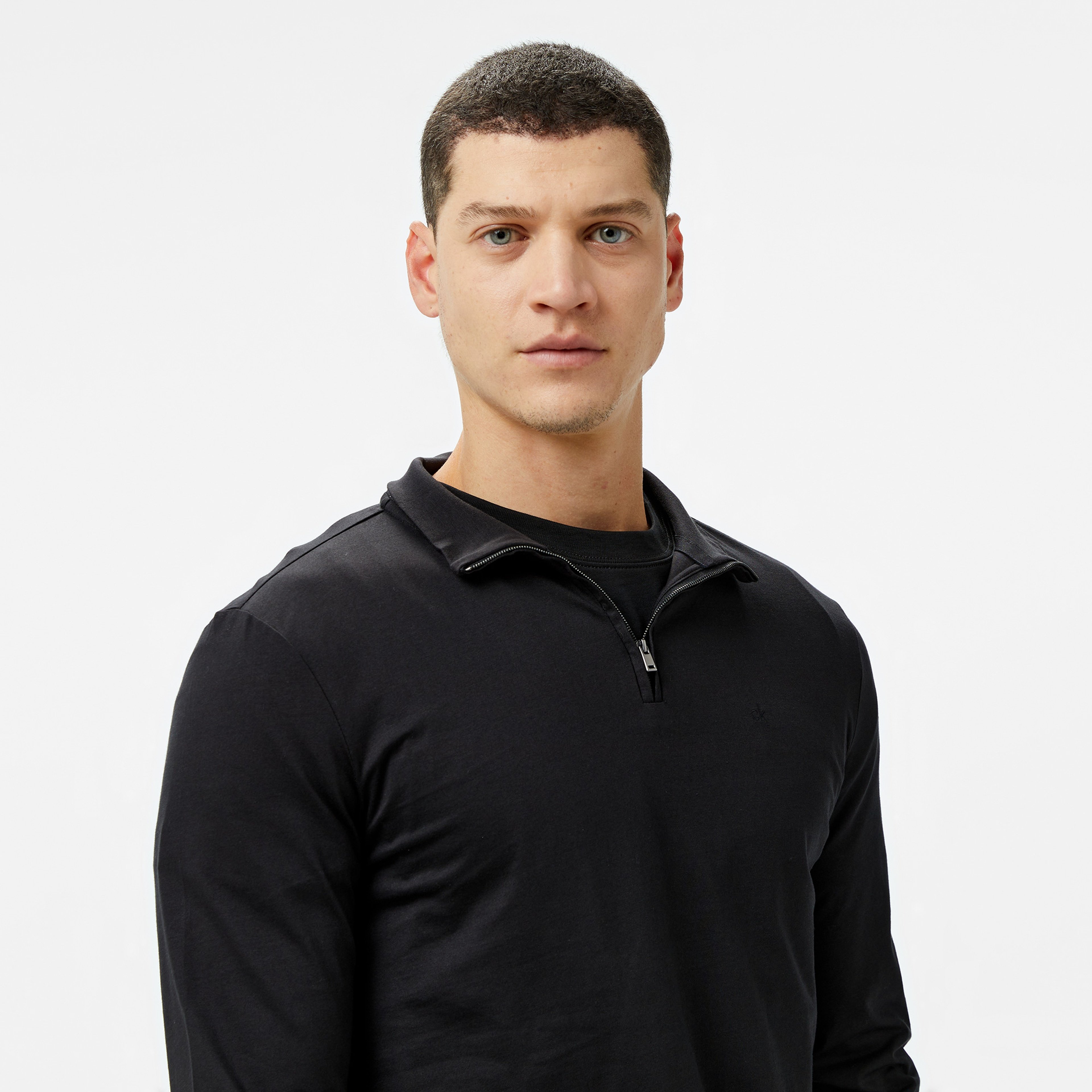 Calvin Klein Smooth Cotton Zip Up Erkek Siyah Kazak