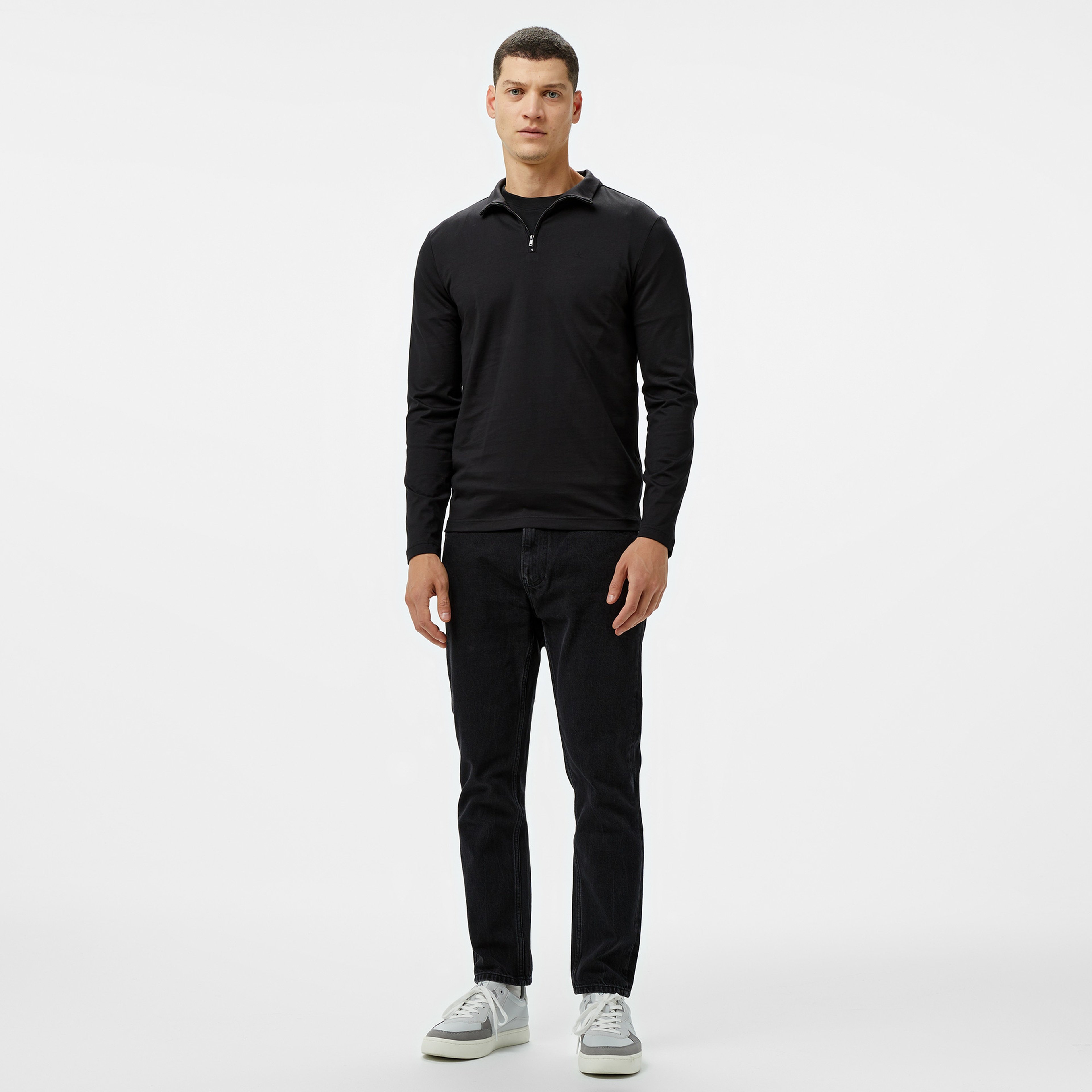 Calvin Klein Smooth Cotton Zip Up Erkek Siyah Kazak