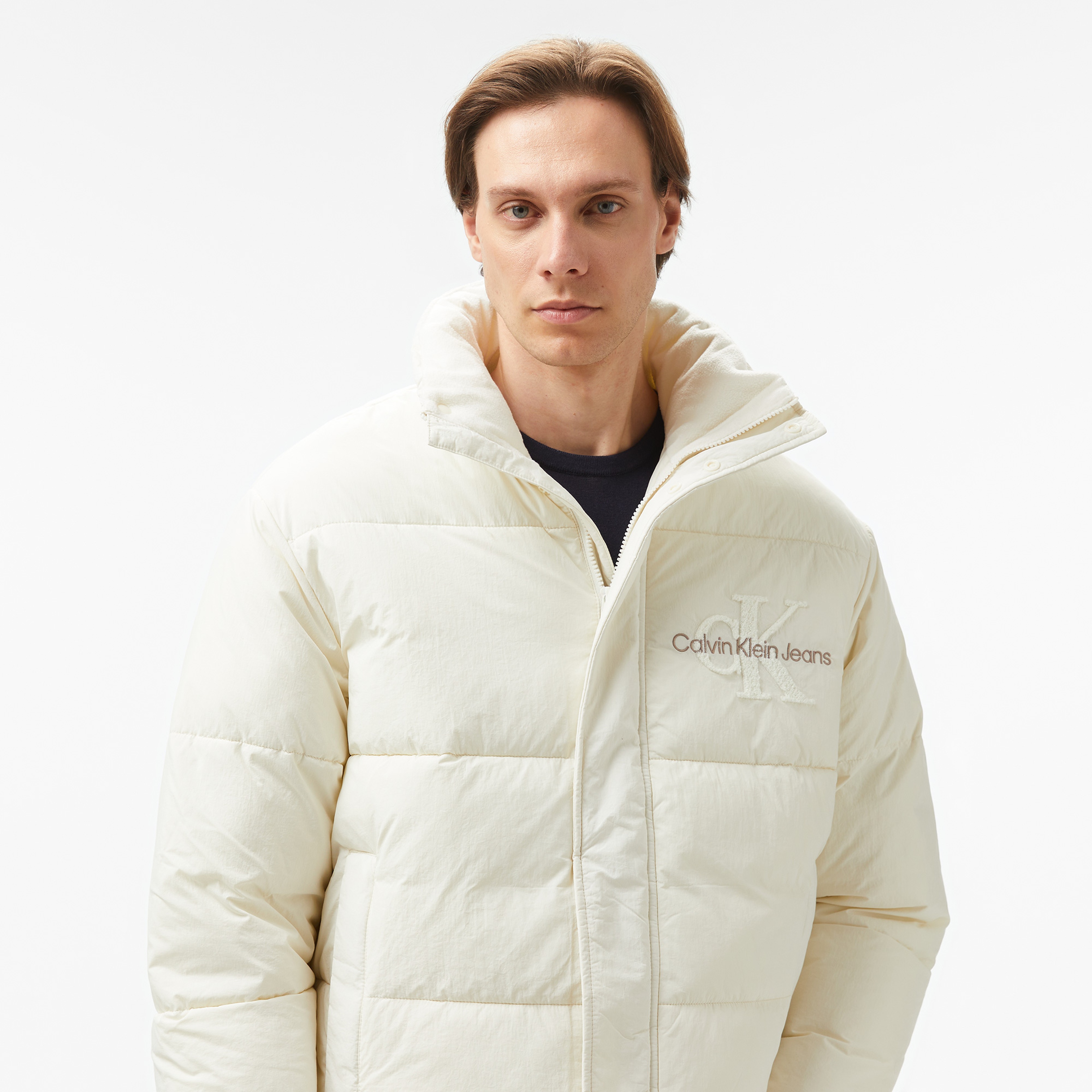 Calvin Klein Jeans Chenille Puffer Erkek Beyaz Mont