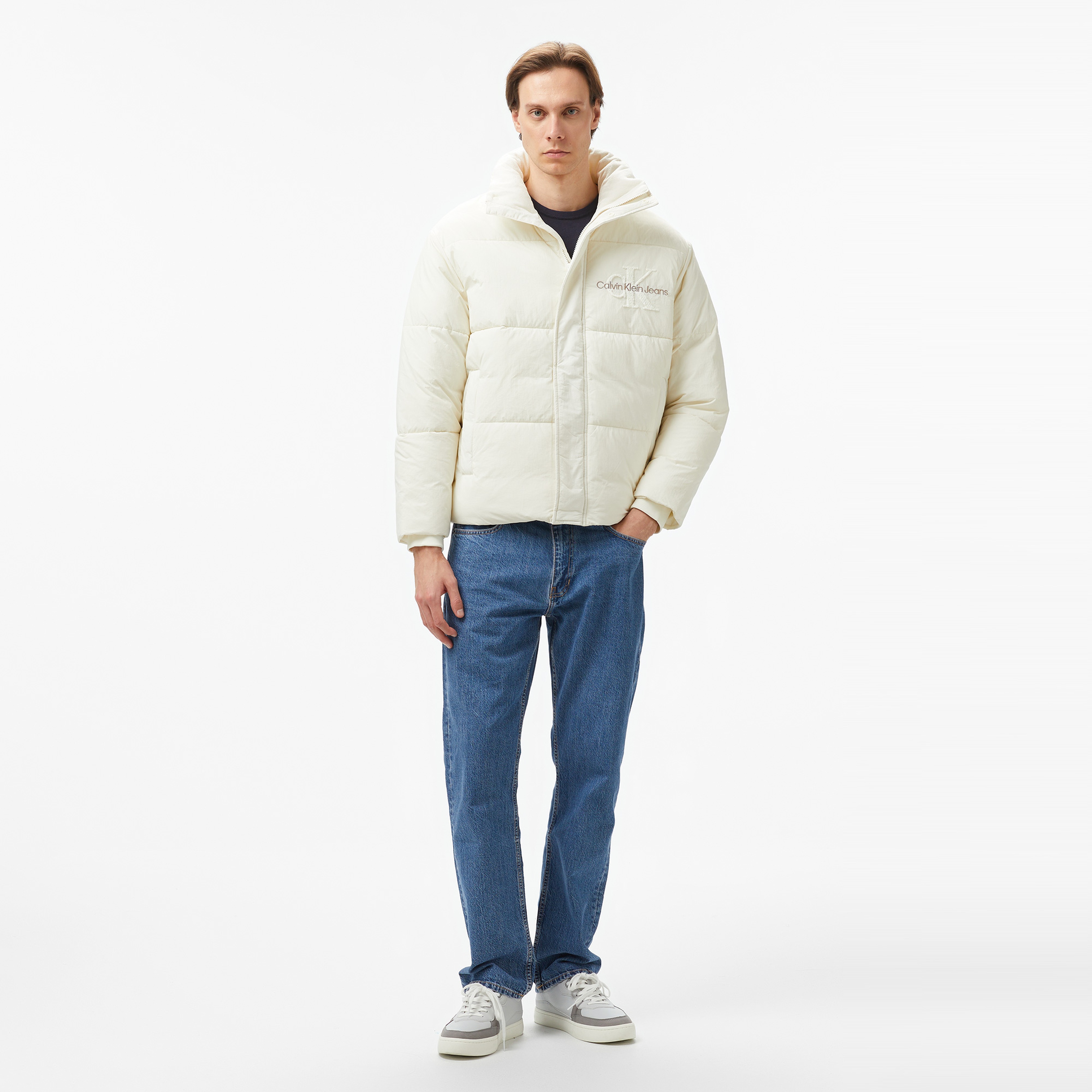 Calvin Klein Jeans Chenille Puffer Erkek Beyaz Mont